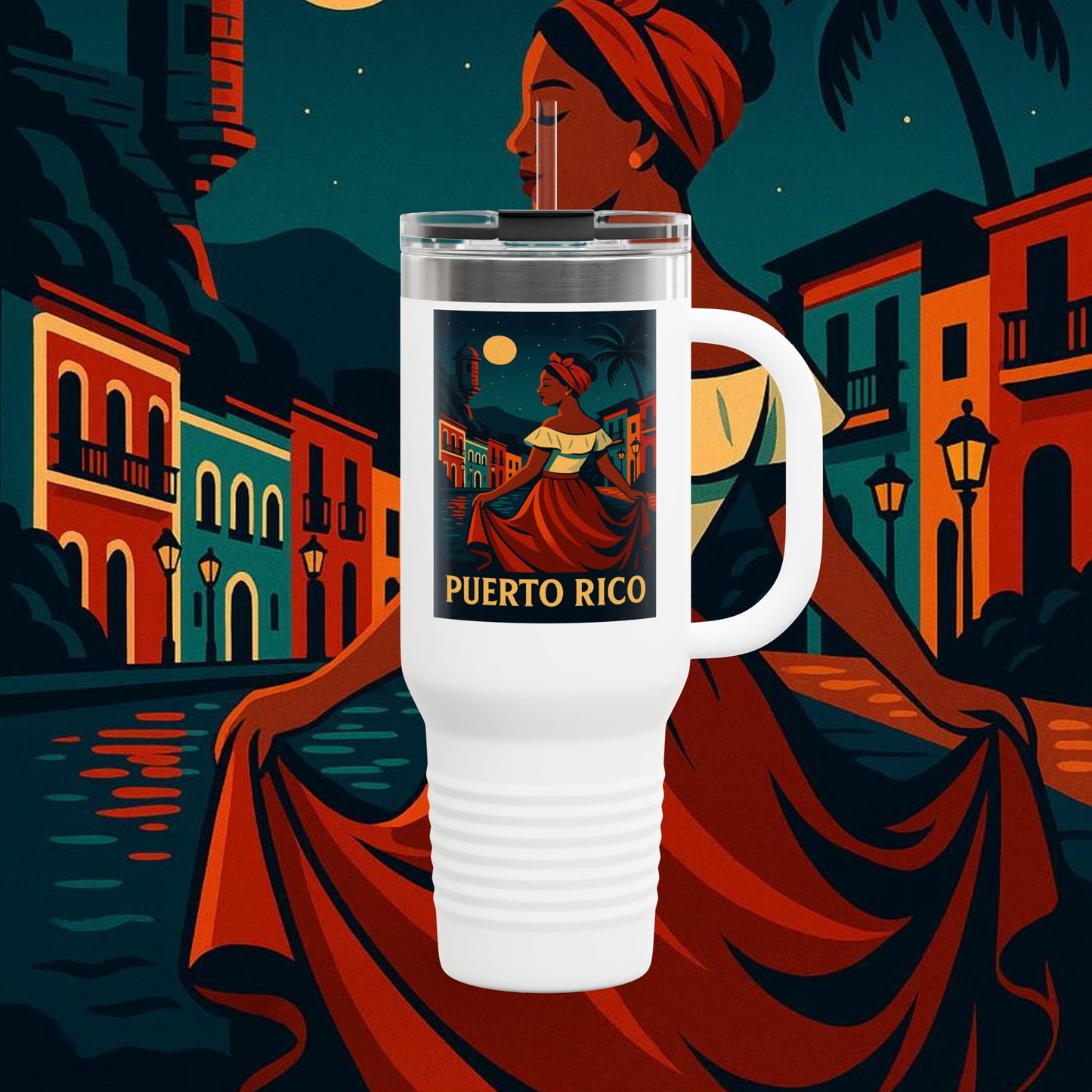 "Puerto Rico Insulated Travel Mug – Caribbean Rhythm, Soul, and Color"