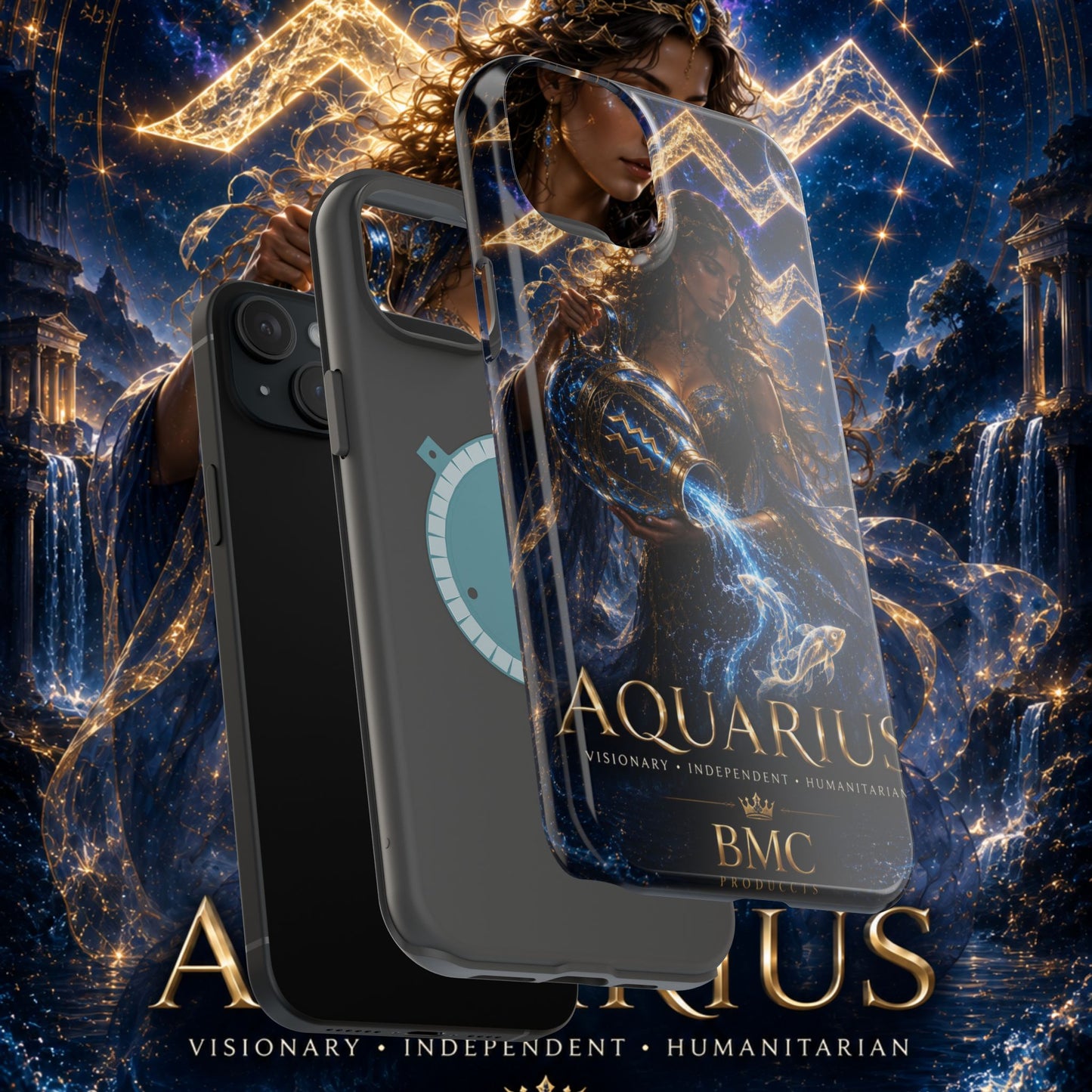 "Funda Magnética Reforzada♒ ACUARIO M– La Visionaria del Cielo y el Agua"