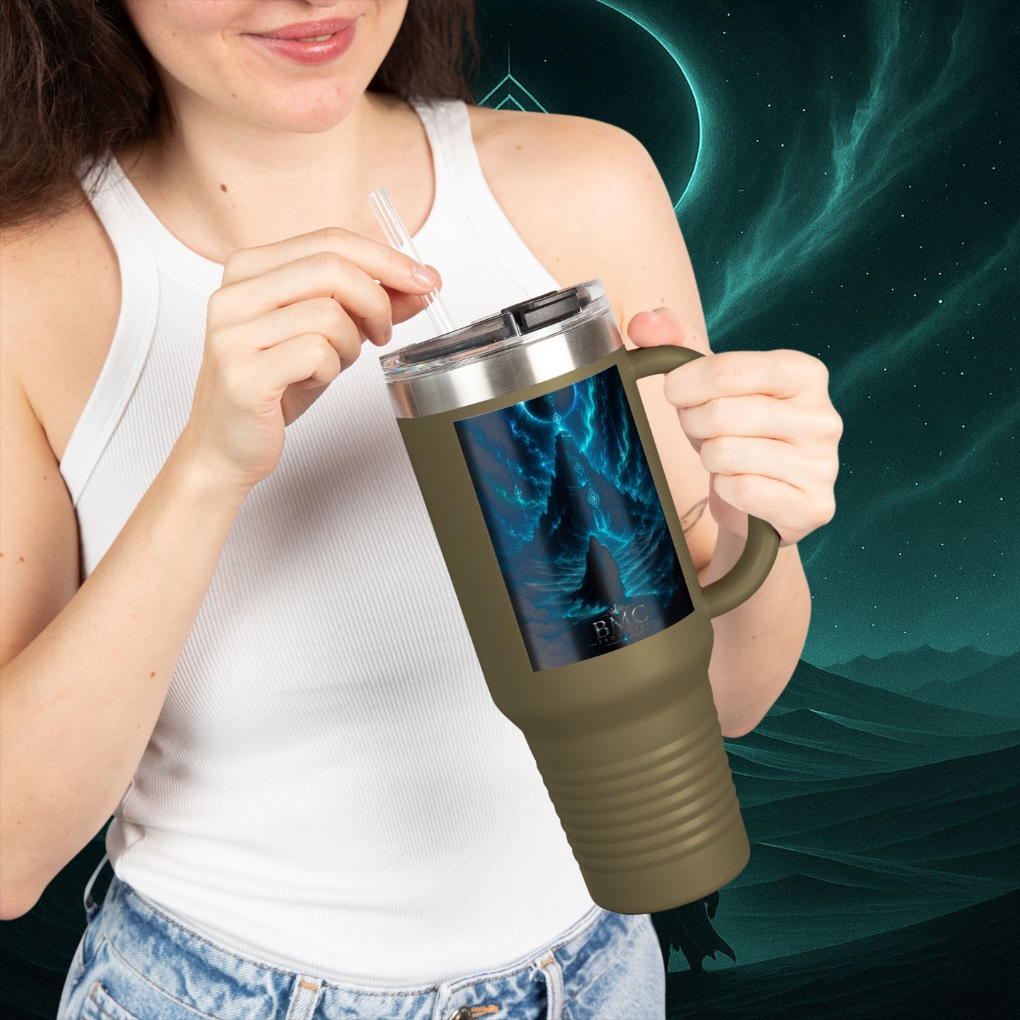 "Taza de viaje aislada🪐Templo del Cosmos"