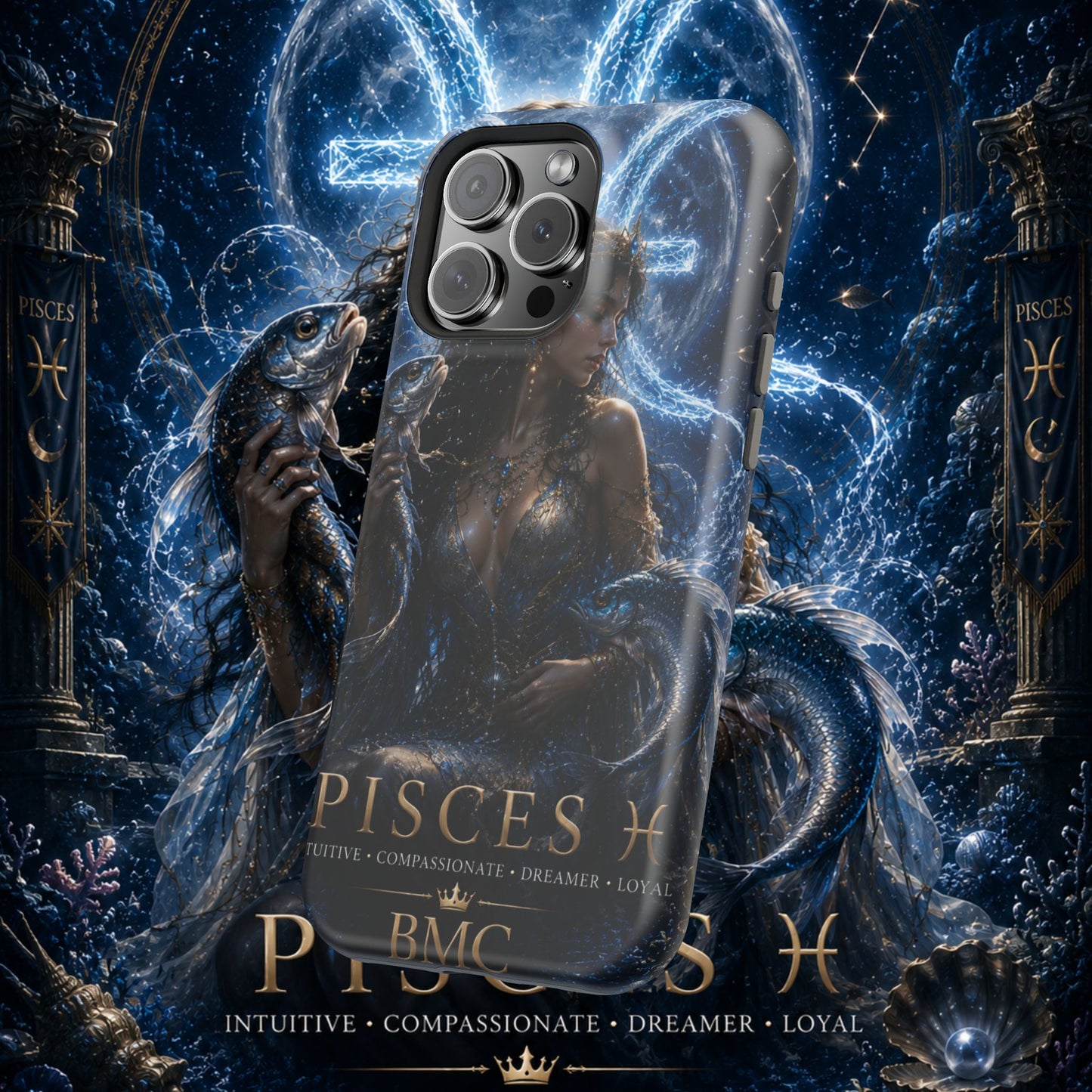 "Funda Magnética Reforzada Piscis M— La Guardiana de las Profundidades"