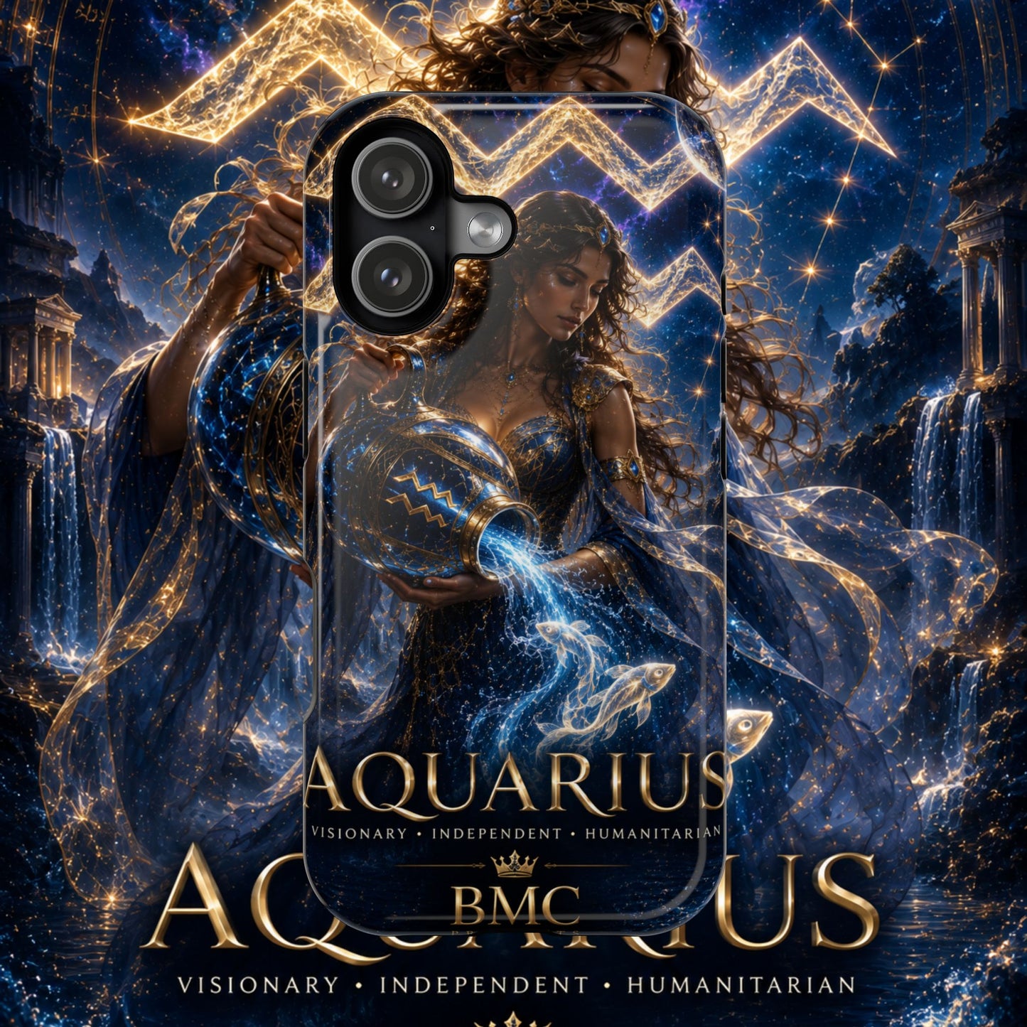 "Funda Magnética Reforzada♒ ACUARIO M– La Visionaria del Cielo y el Agua"