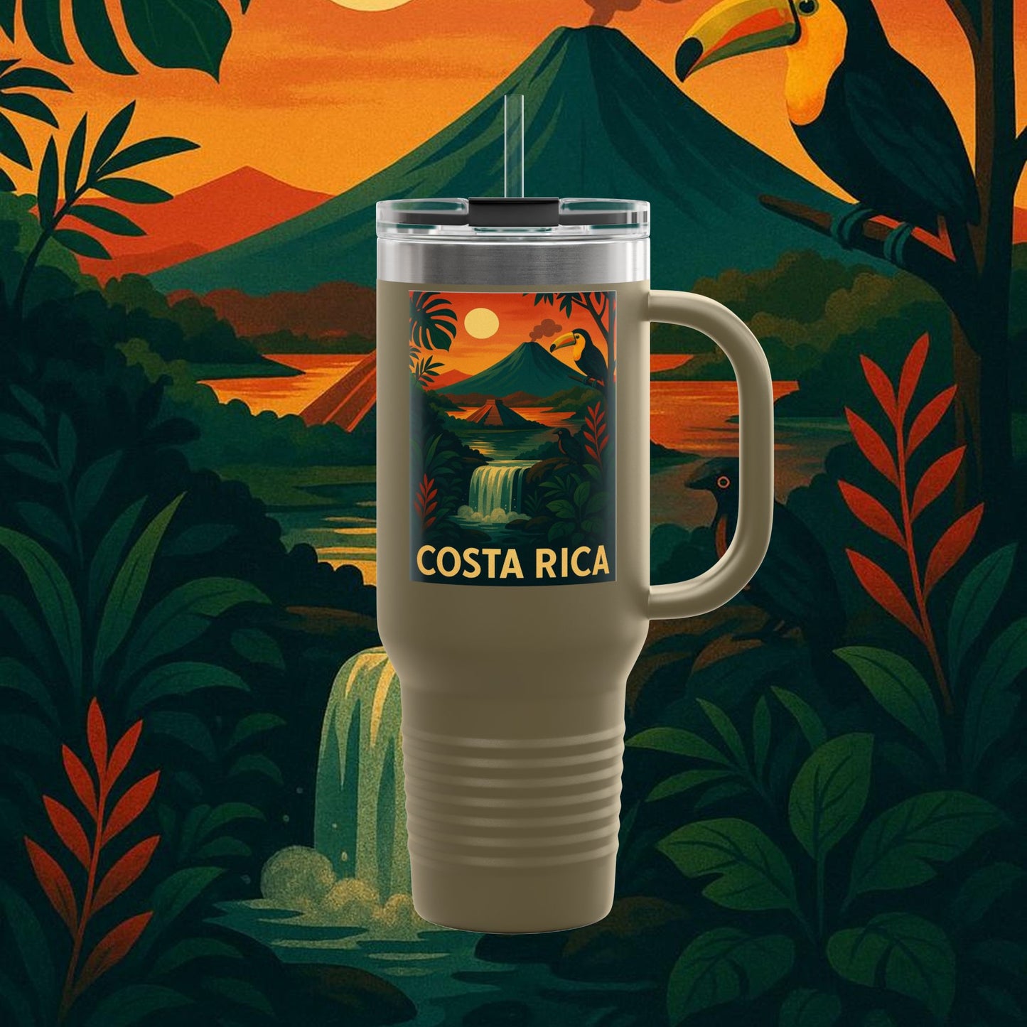 "Costa Rica Insulated Travel Mug: Pura Vida between Volcanoes and Jungles 🌋🌴🦜"