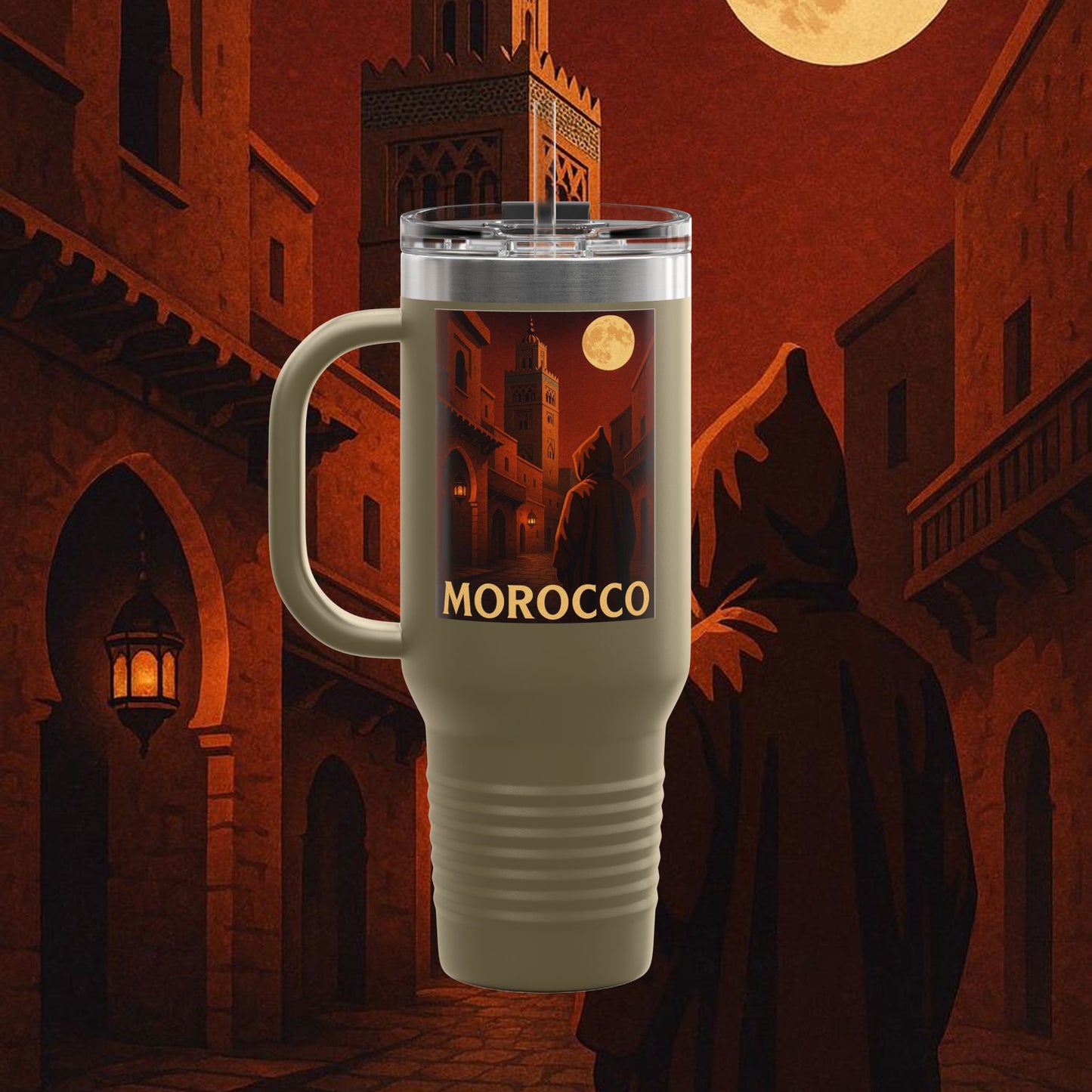 "Morocco Insulated Travel Mug: Magic of the Desert and Cities of a Thousand Colors 🐪🏜️🕌"