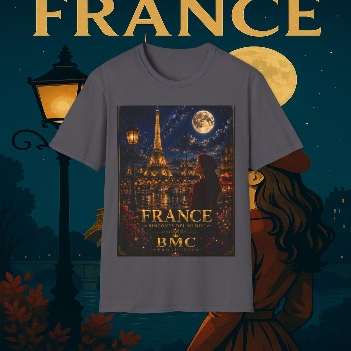 "Camiseta Francia: Romance bajo la Luna 🌙🗼✨"