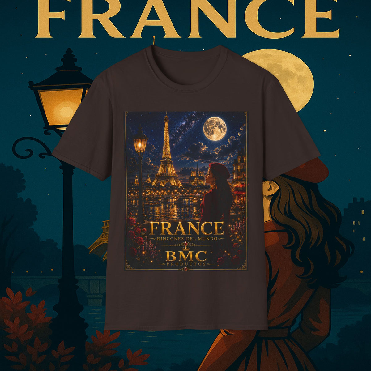"Camiseta Francia: Romance bajo la Luna 🌙🗼✨"