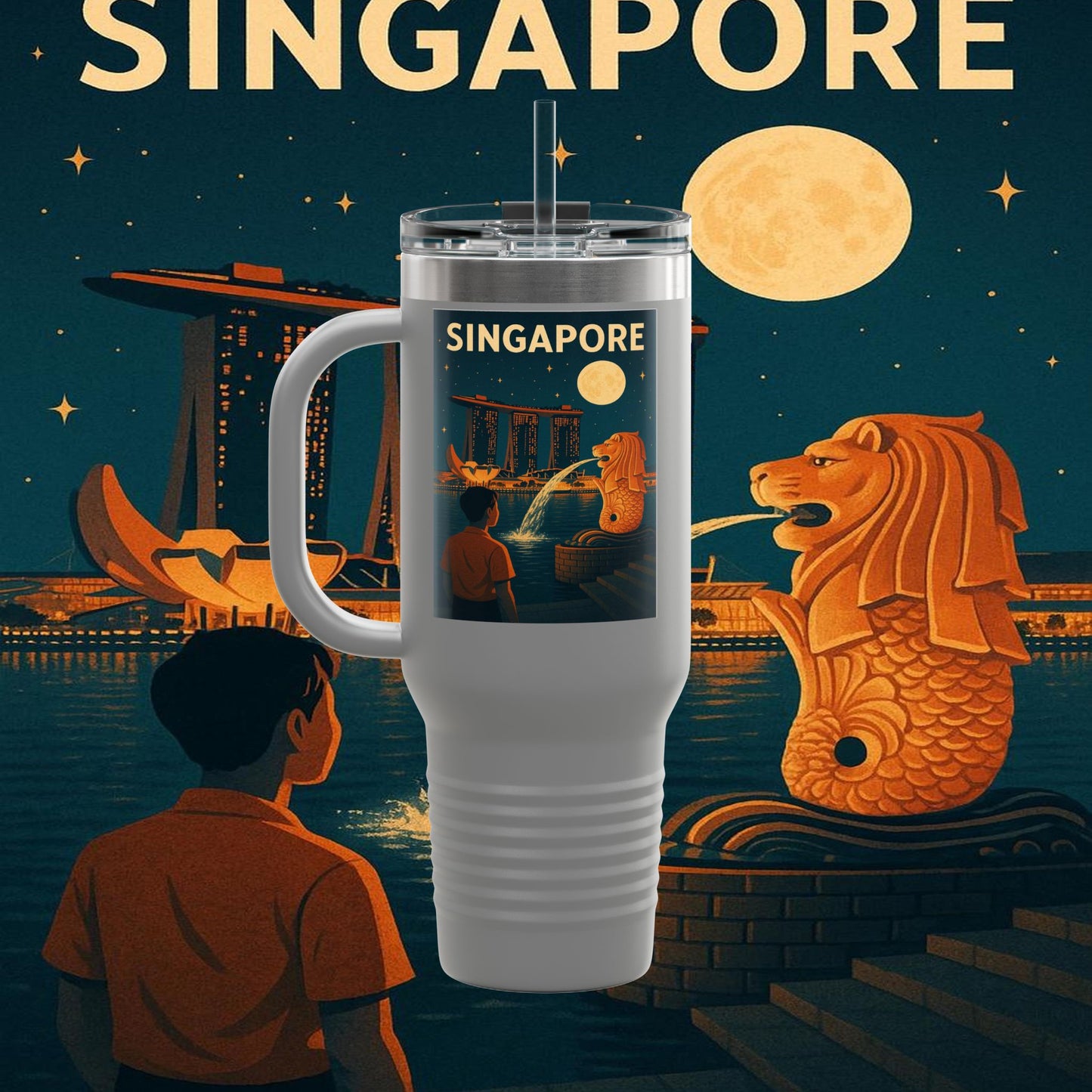 "Singapore Insulated Travel Mug 🌆 – Future, culture, and nature in one place"