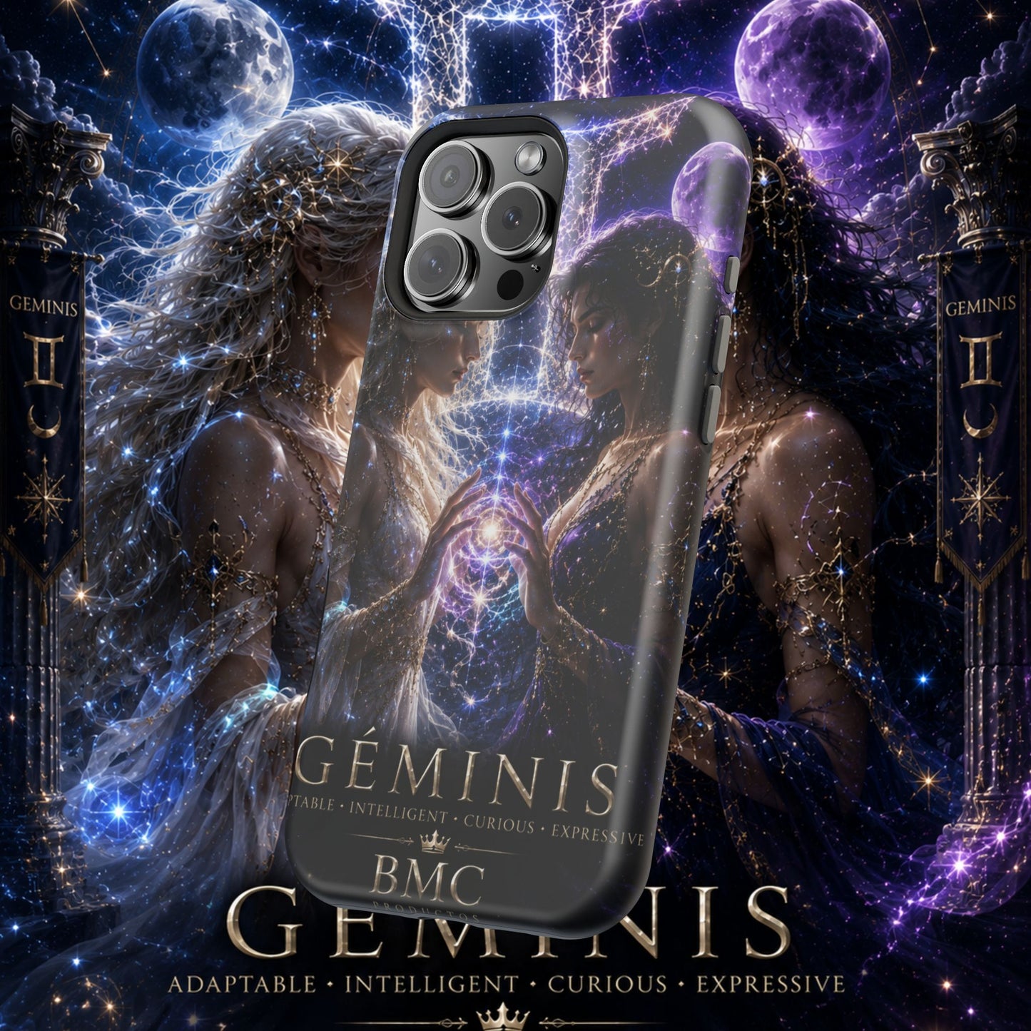 "Funda Magnética Reforzada♊ Géminis M— Reflejo del alma dividida"