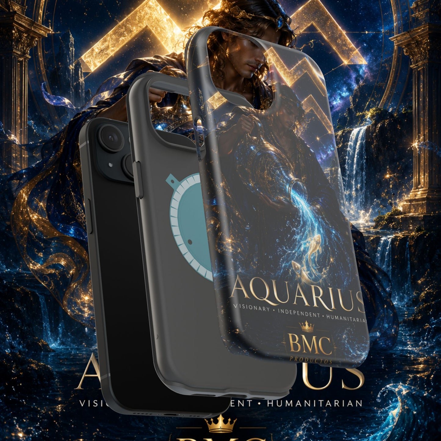 "Funda Magnética Reforzada♒ ACUARIO – El Visionario del Cielo y el Agua"