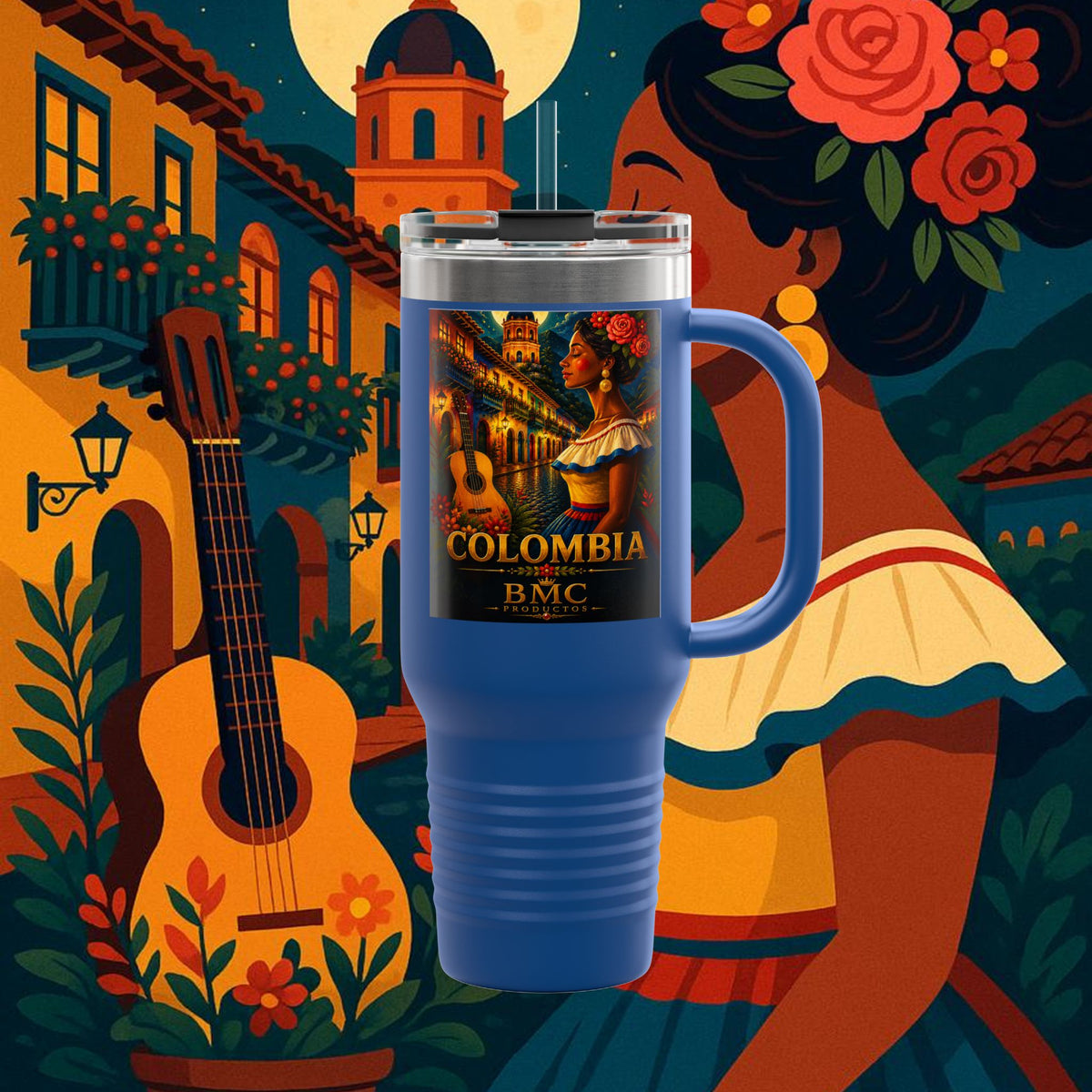 "taza de Viaje Aislada Colombia: Magia de Colores, Café y Tradición ☕🎨🌄"