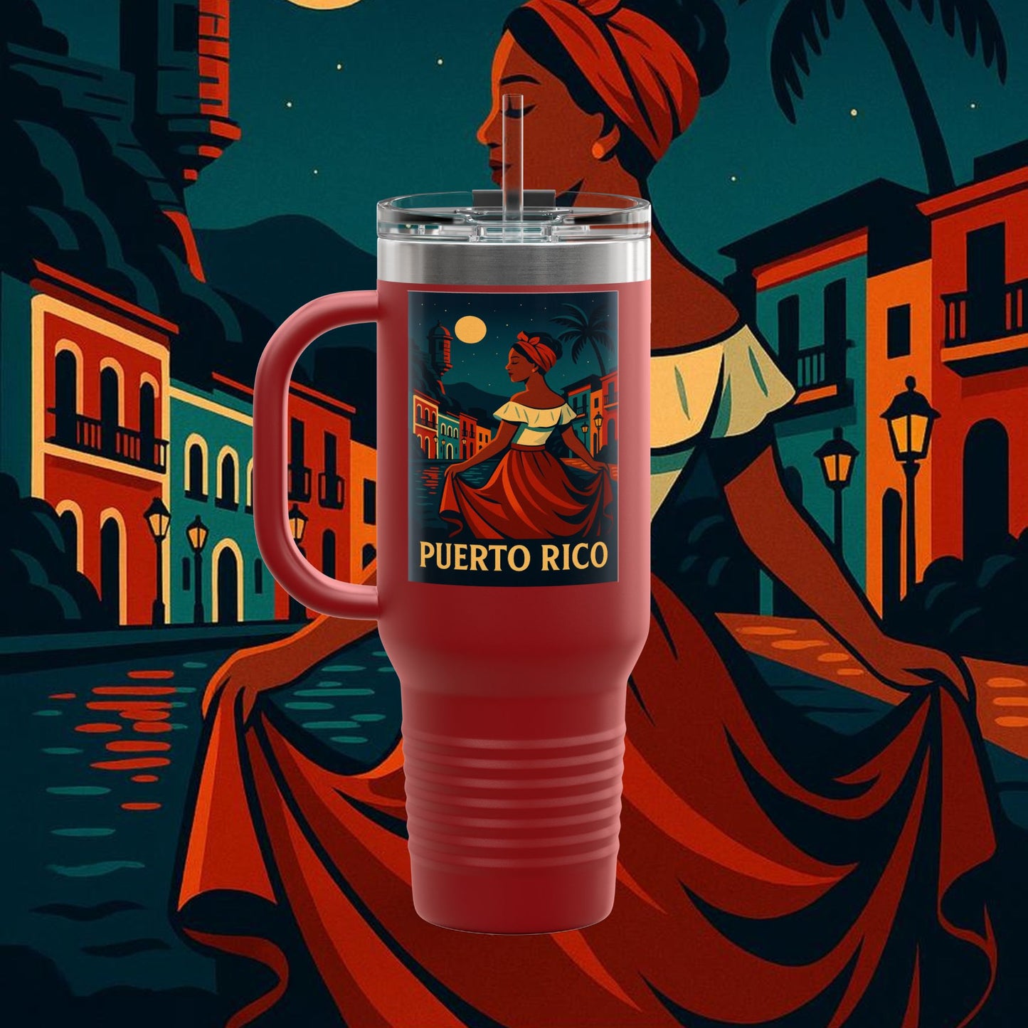"Puerto Rico Insulated Travel Mug – Caribbean Rhythm, Soul, and Color"