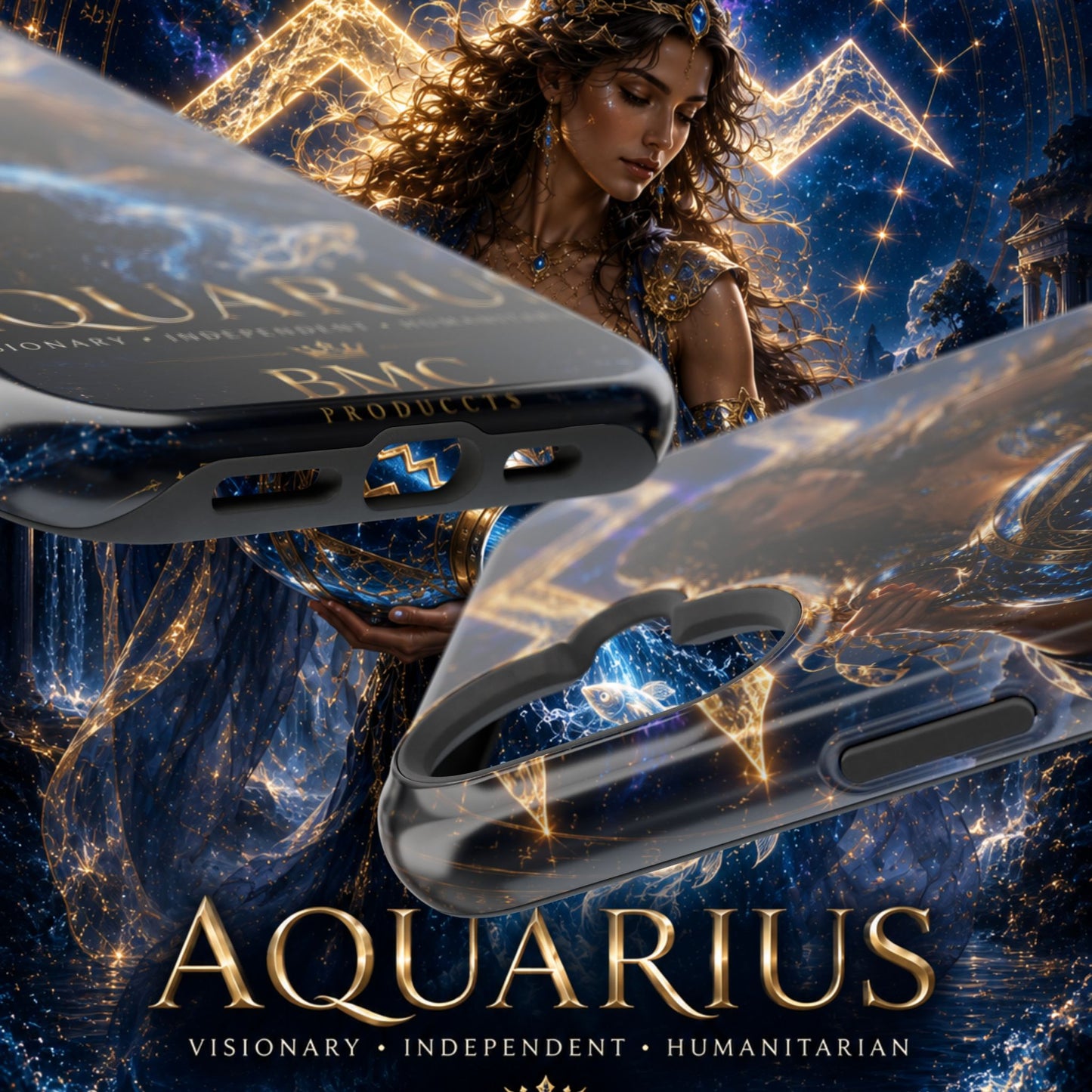 "Funda Magnética Reforzada♒ ACUARIO M– La Visionaria del Cielo y el Agua"