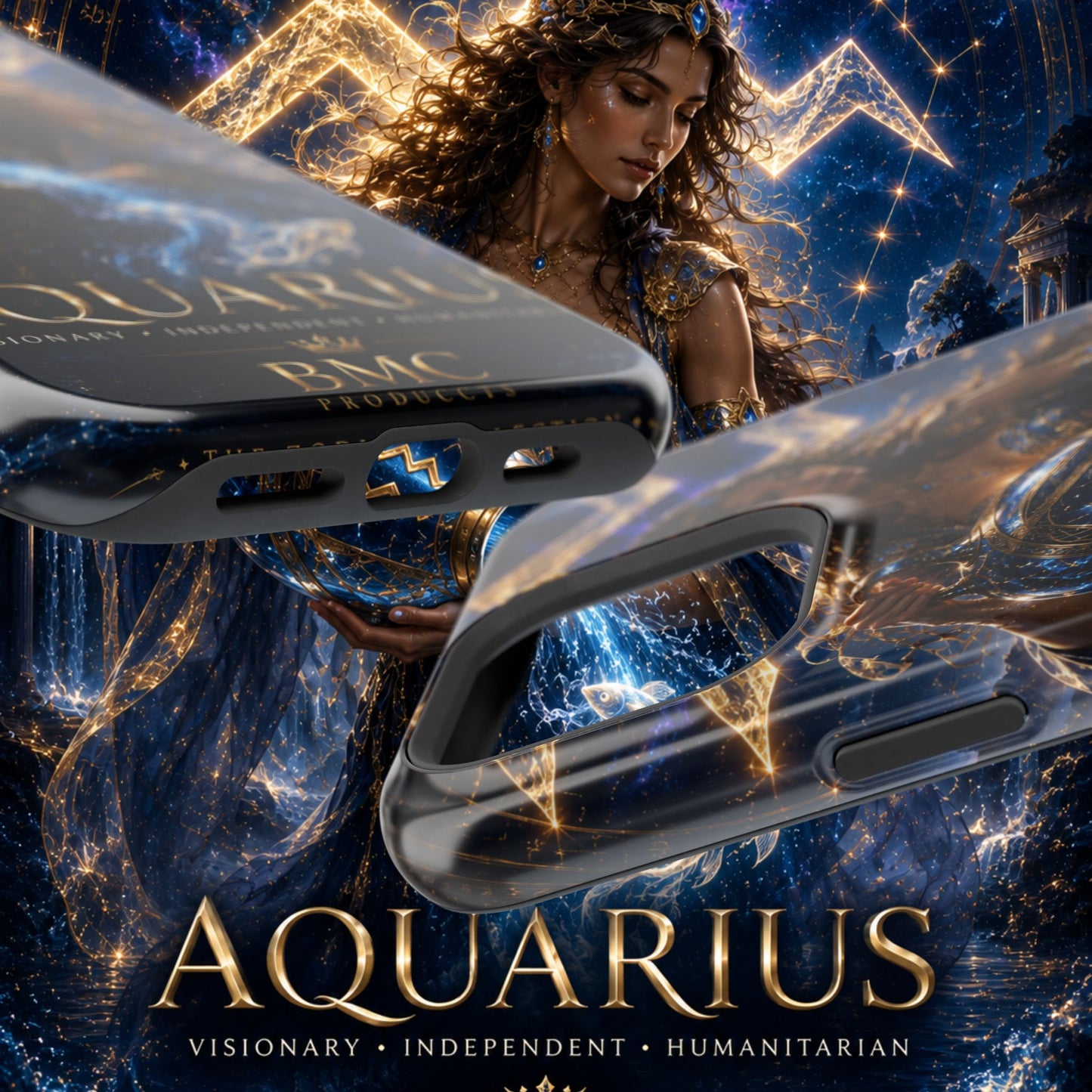 "Funda Magnética Reforzada♒ ACUARIO M– La Visionaria del Cielo y el Agua"