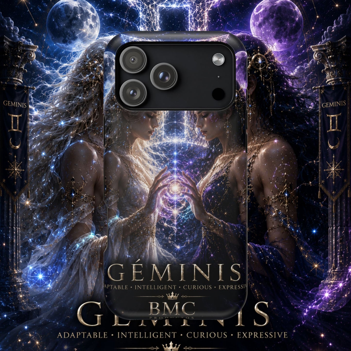"Funda Magnética Reforzada♊ Géminis M— Reflejo del alma dividida"