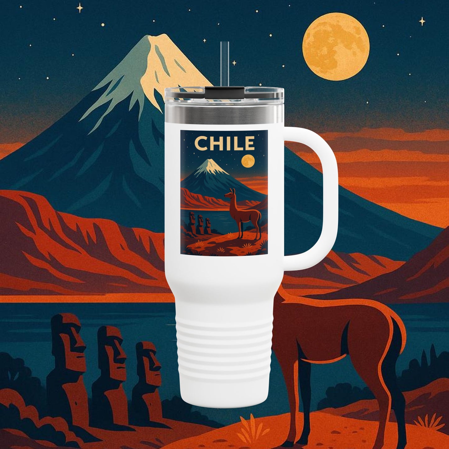 "Chile Insulated Travel Mug: Untamed Nature and Eternal Horizons 🏔️🍇🏜️"