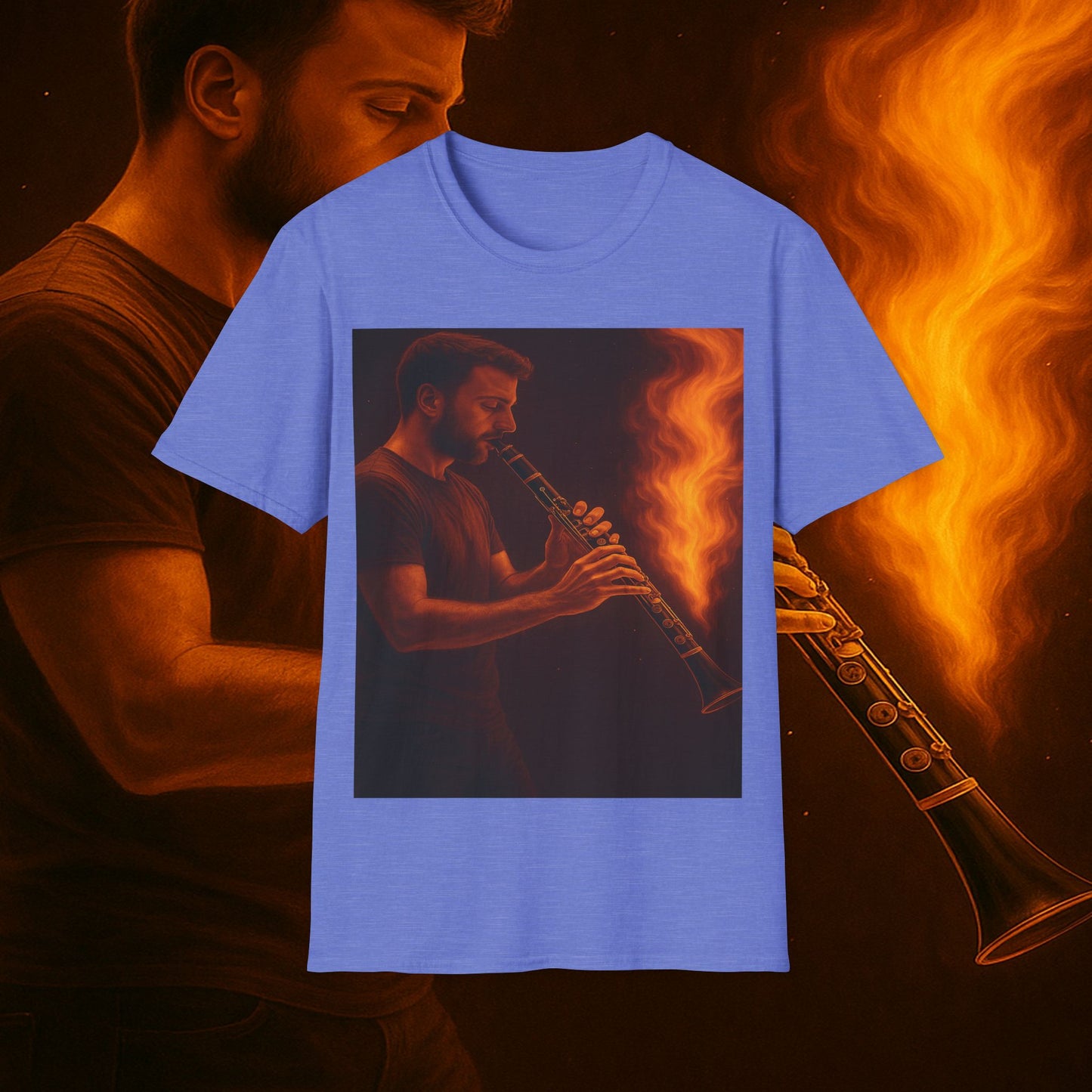 "Clarinet T-shirt🎵🔥 The sound of the soul doesn't scream... it burns." 🔥🎵