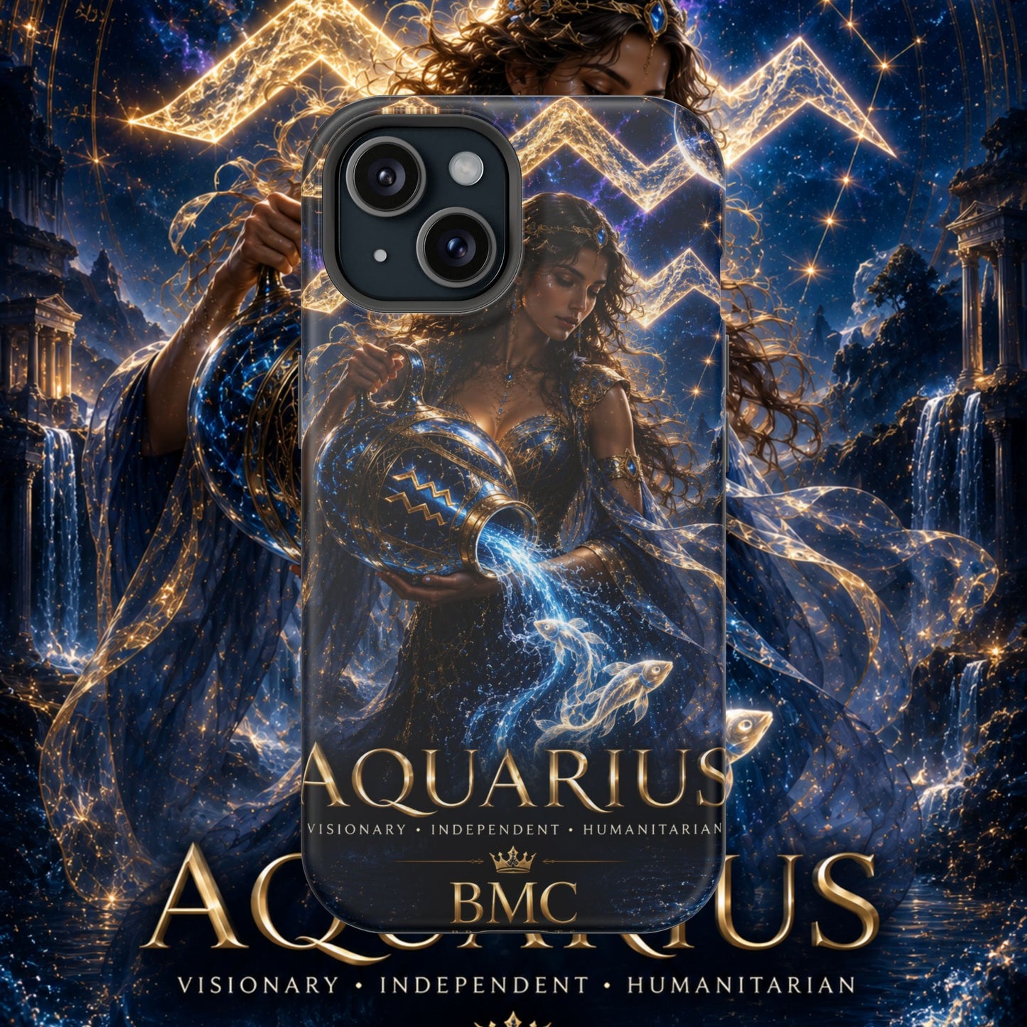 "Funda Magnética Reforzada♒ ACUARIO M– La Visionaria del Cielo y el Agua"