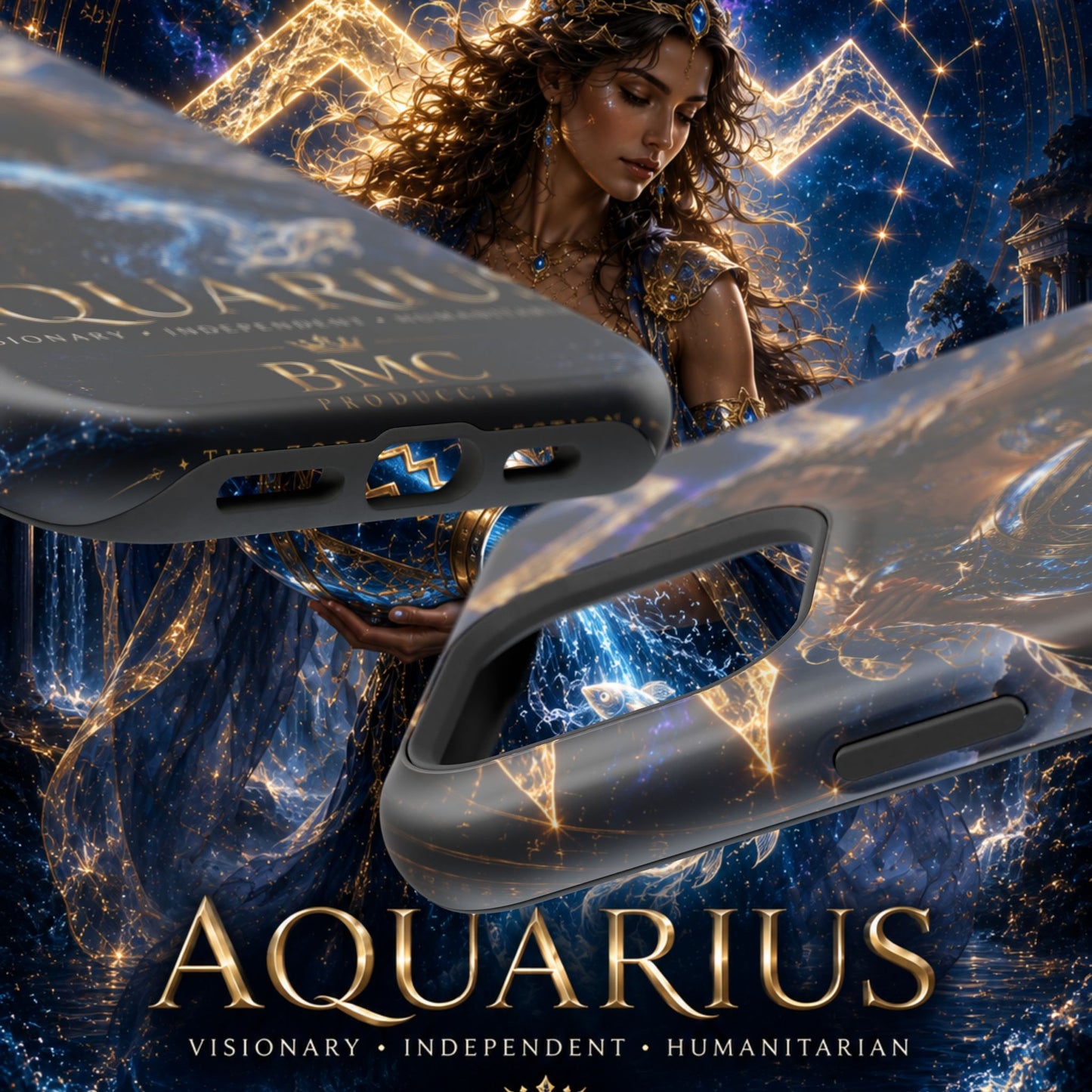 "Funda Magnética Reforzada♒ ACUARIO M– La Visionaria del Cielo y el Agua"