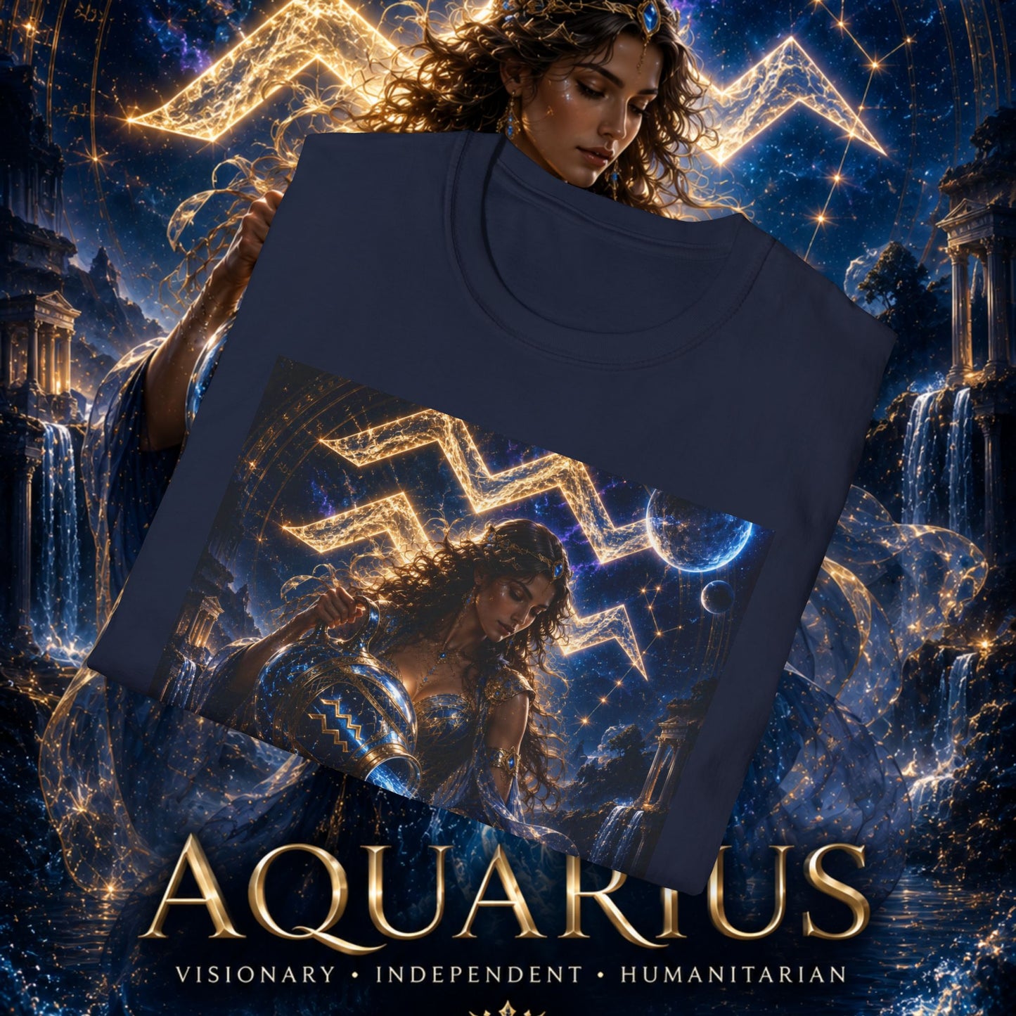 "Camiseta ♒ ACUARIO M– La Visionaria del Cielo y el Agua"