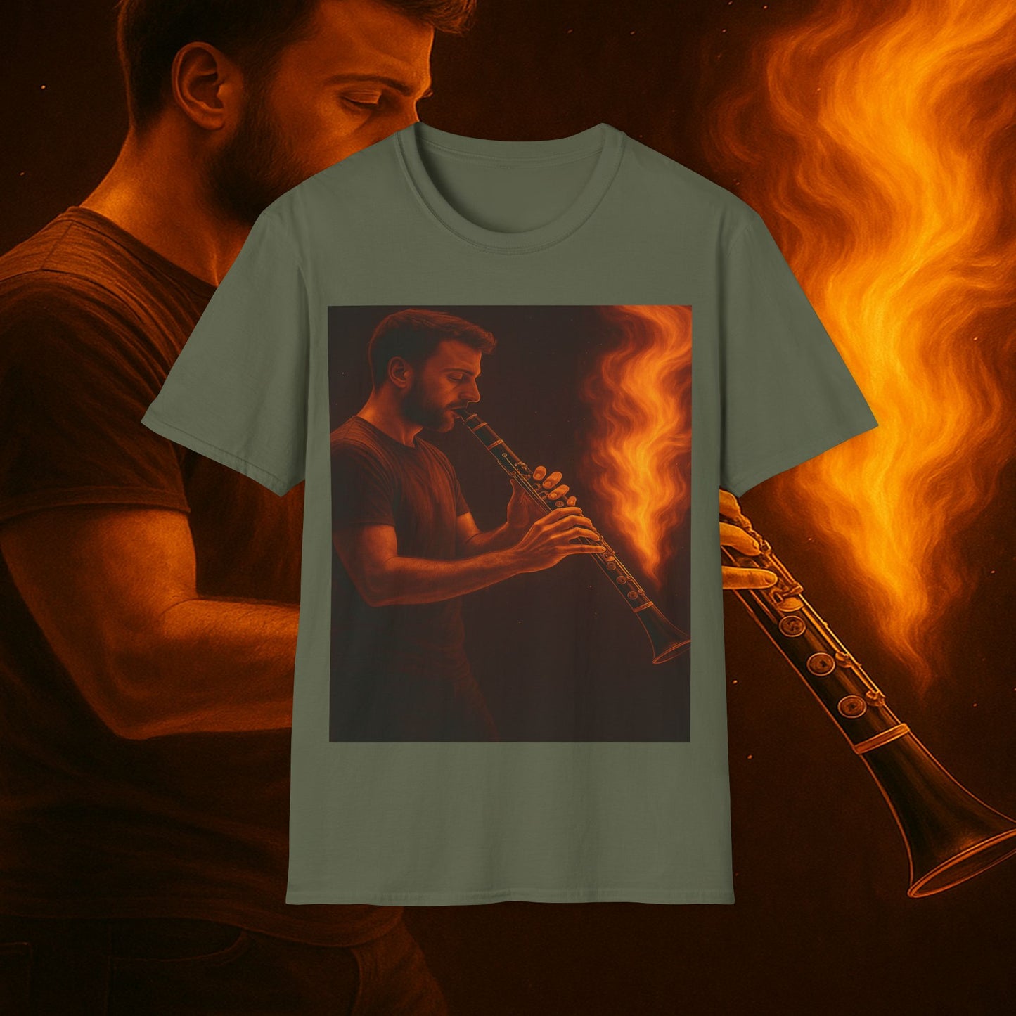 "Clarinet T-shirt🎵🔥 The sound of the soul doesn't scream... it burns." 🔥🎵