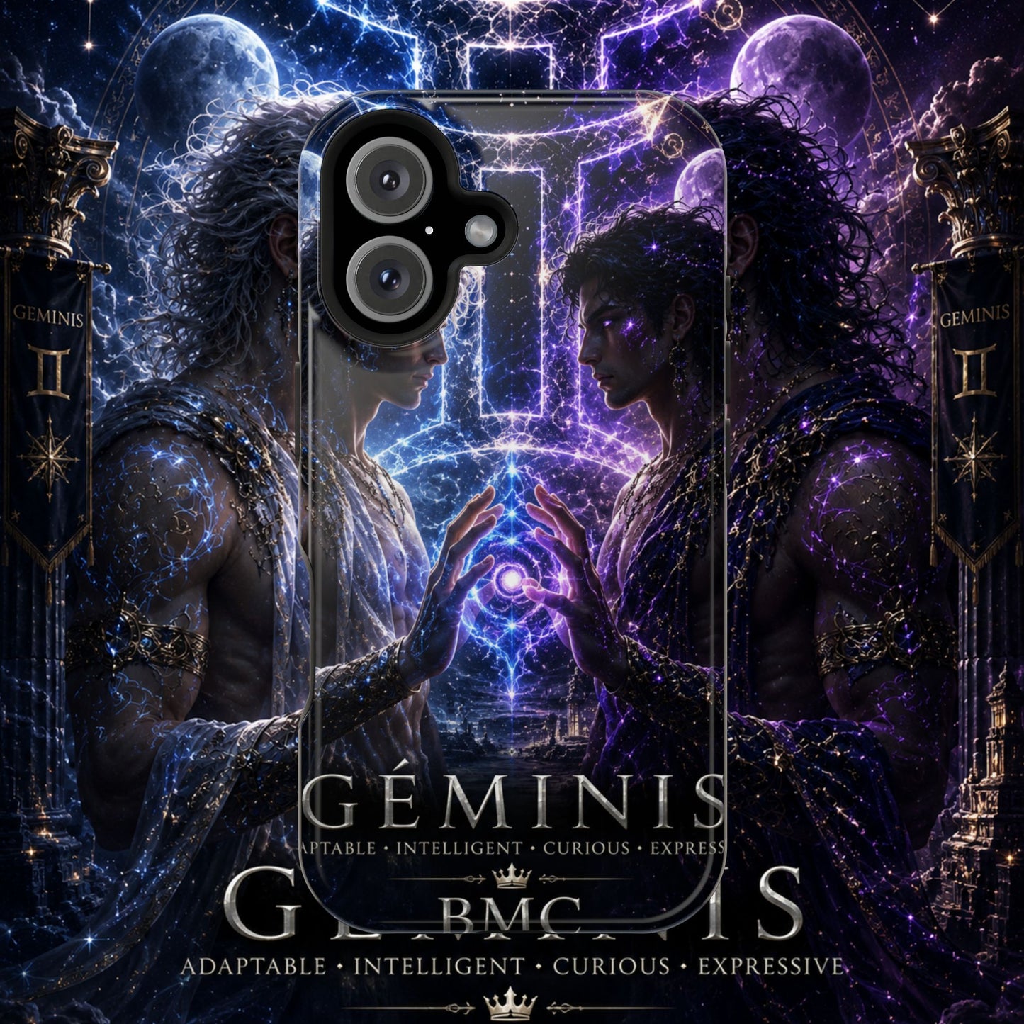 "Funda Magnética Reforzada♊ Géminis — Reflejo del alma dividida"