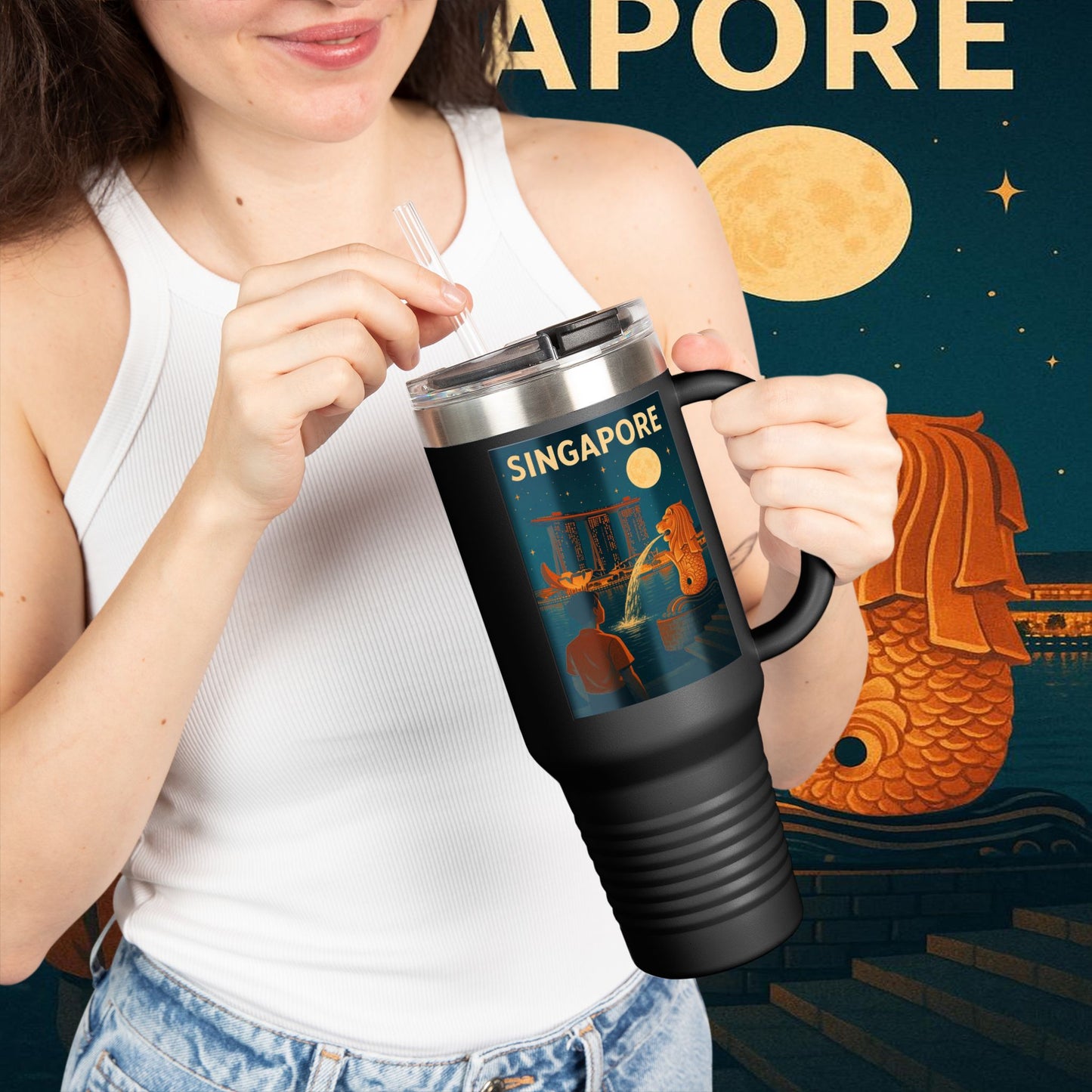 "Singapore Insulated Travel Mug 🌆 – Future, culture, and nature in one place"