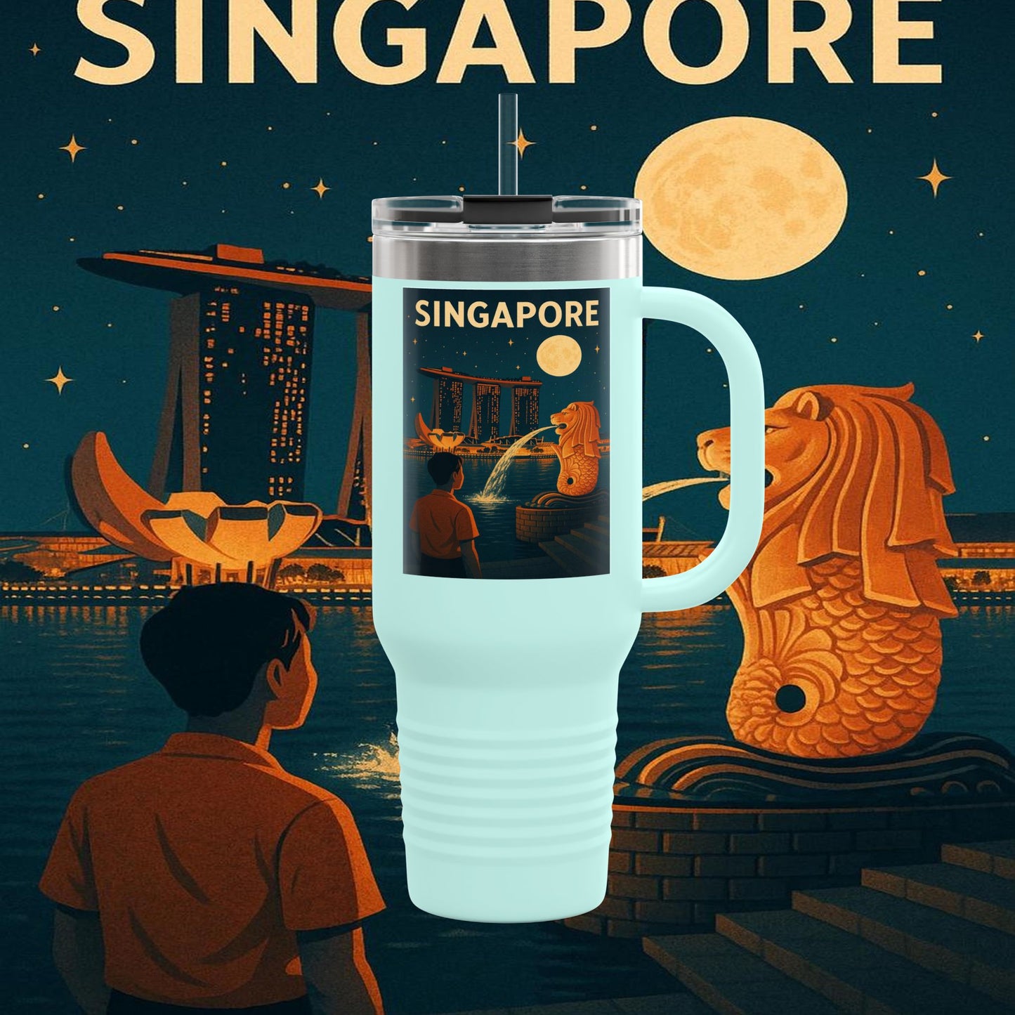 "Singapore Insulated Travel Mug 🌆 – Future, culture, and nature in one place"