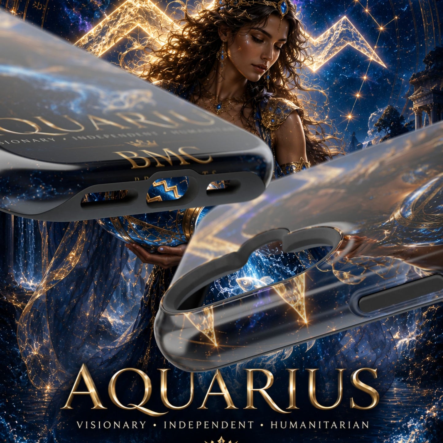 "Funda Magnética Reforzada♒ ACUARIO M– La Visionaria del Cielo y el Agua"