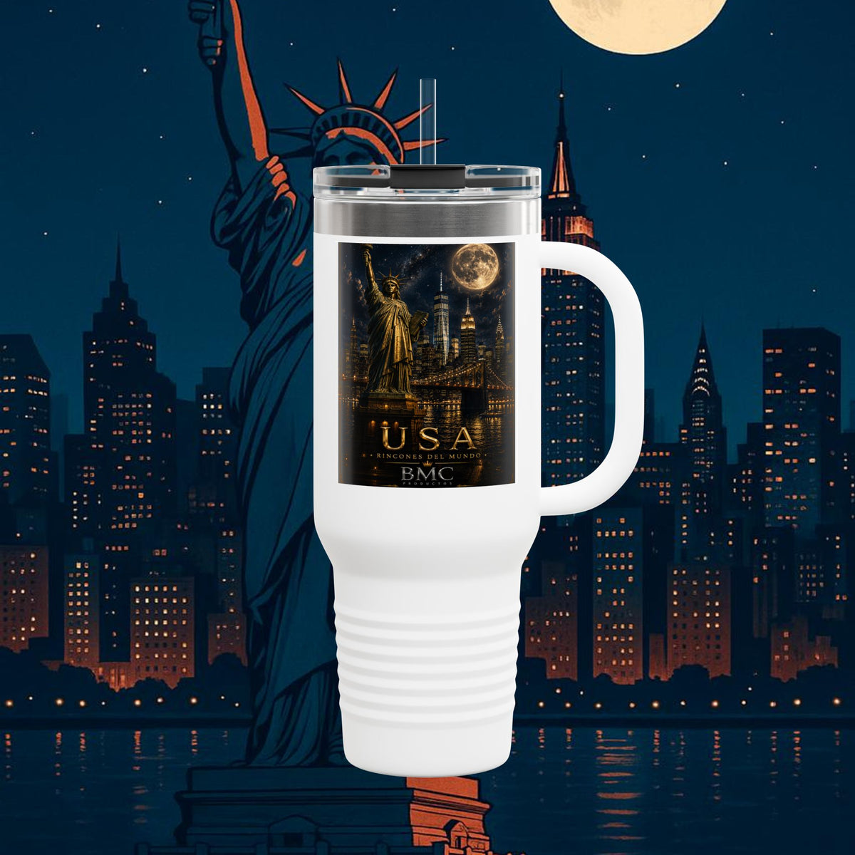 "taza de Viaje Aislada Estados Unidos: Sueños, Libertad y Grandes Horizontes 🗽🏜️🌆"