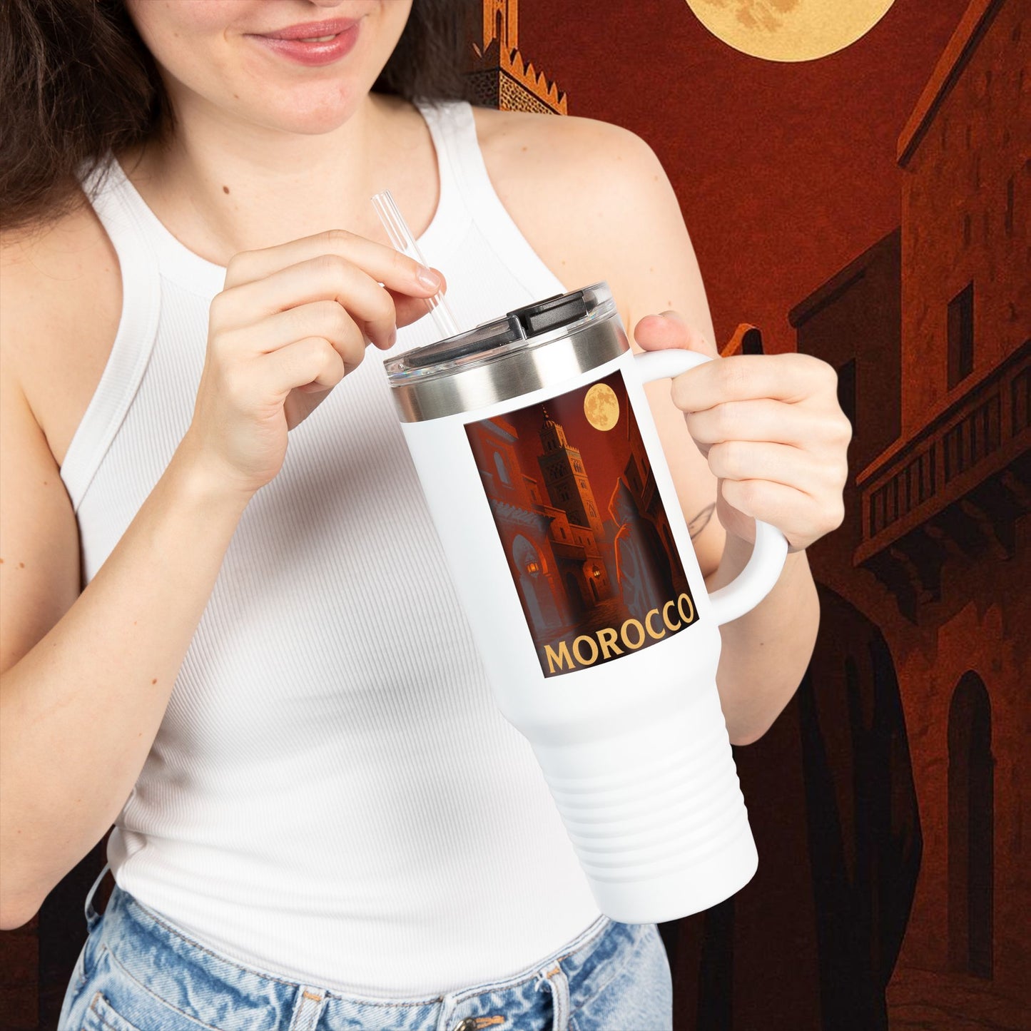 "Morocco Insulated Travel Mug: Magic of the Desert and Cities of a Thousand Colors 🐪🏜️🕌"