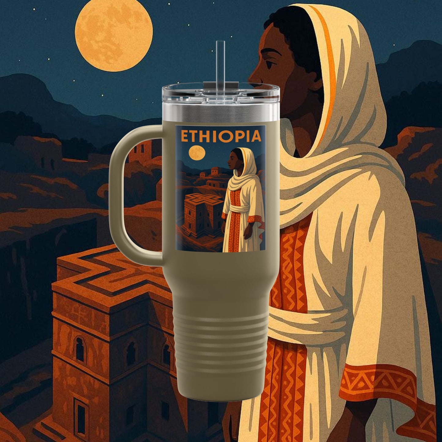 "Ethiopia Insulated Travel Mug – Sacred Land and Ancestral Soul"