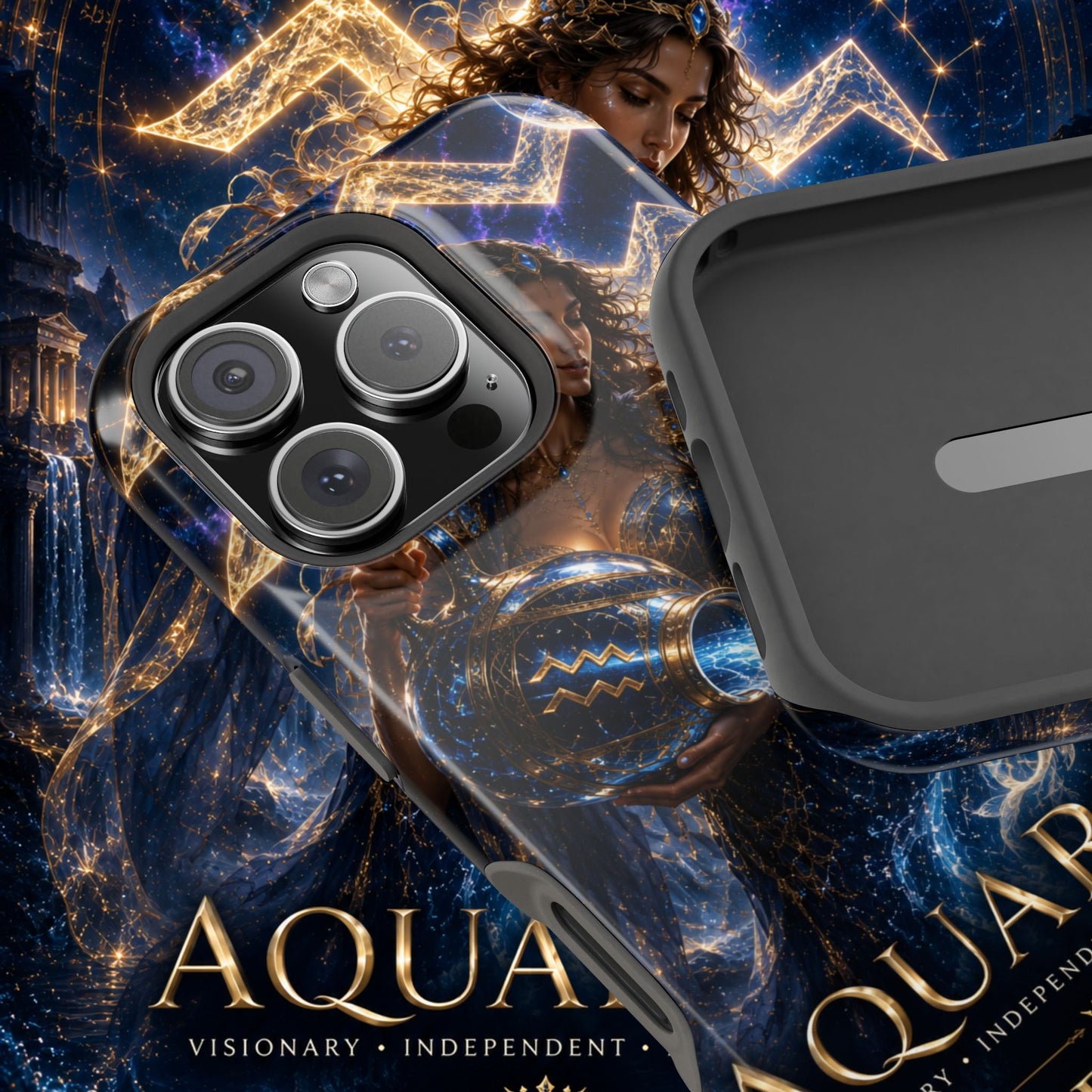 "Funda Magnética Reforzada♒ ACUARIO M– La Visionaria del Cielo y el Agua"