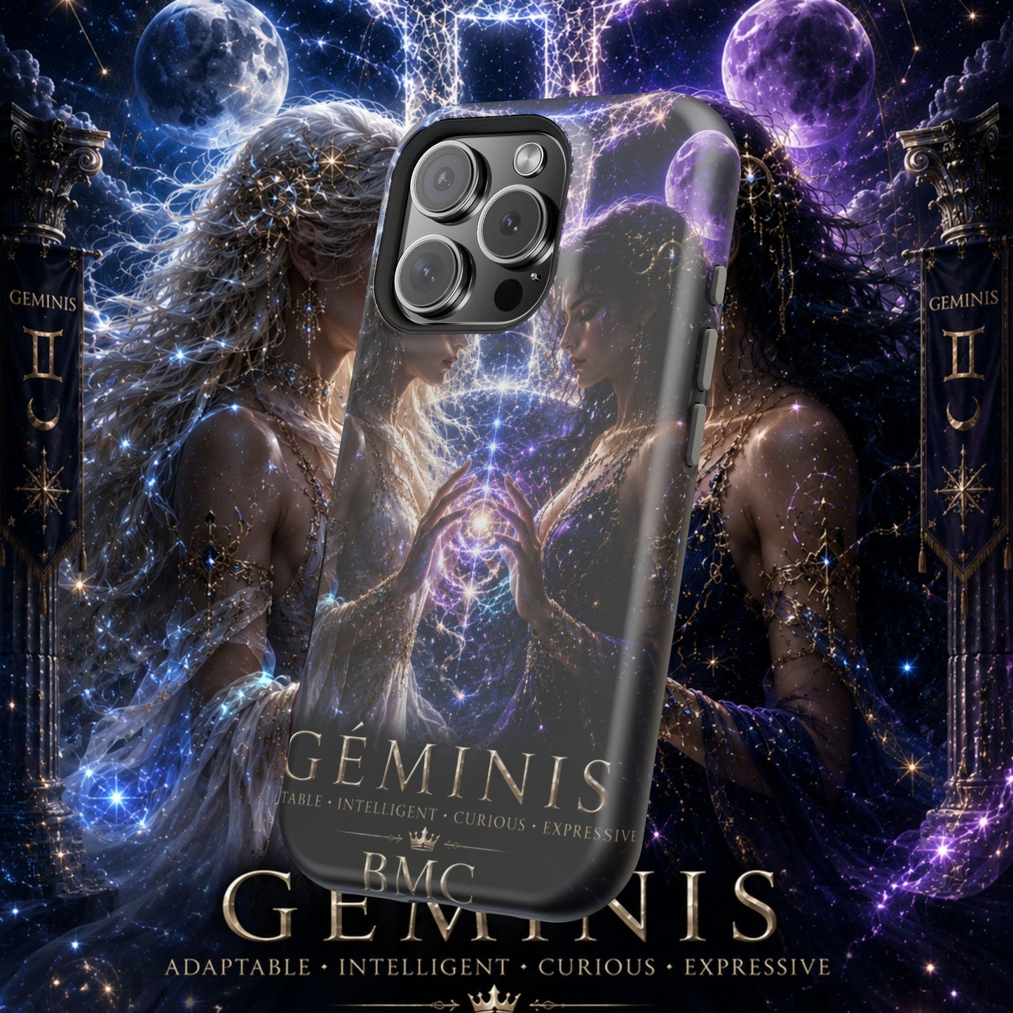 "Funda Magnética Reforzada♊ Géminis M— Reflejo del alma dividida"