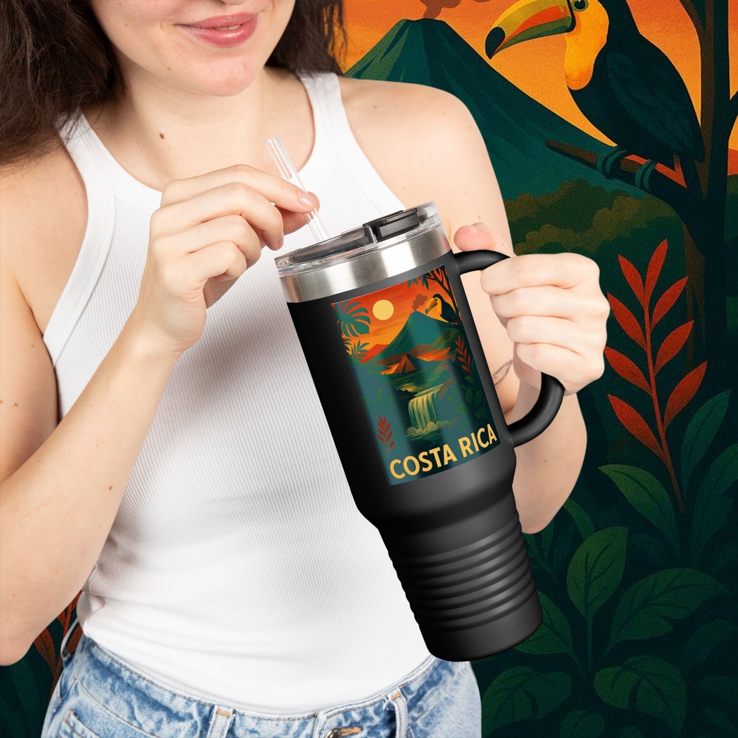 "Costa Rica Insulated Travel Mug: Pura Vida between Volcanoes and Jungles 🌋🌴🦜"