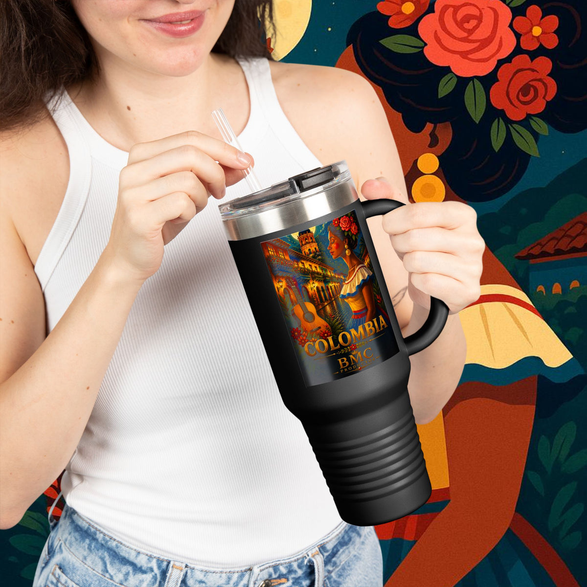 "taza de Viaje Aislada Colombia: Magia de Colores, Café y Tradición ☕🎨🌄"