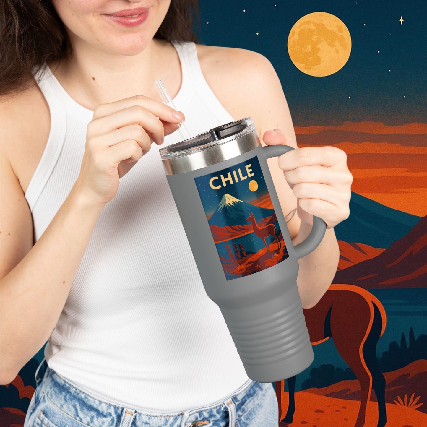 "Chile Insulated Travel Mug: Untamed Nature and Eternal Horizons 🏔️🍇🏜️"