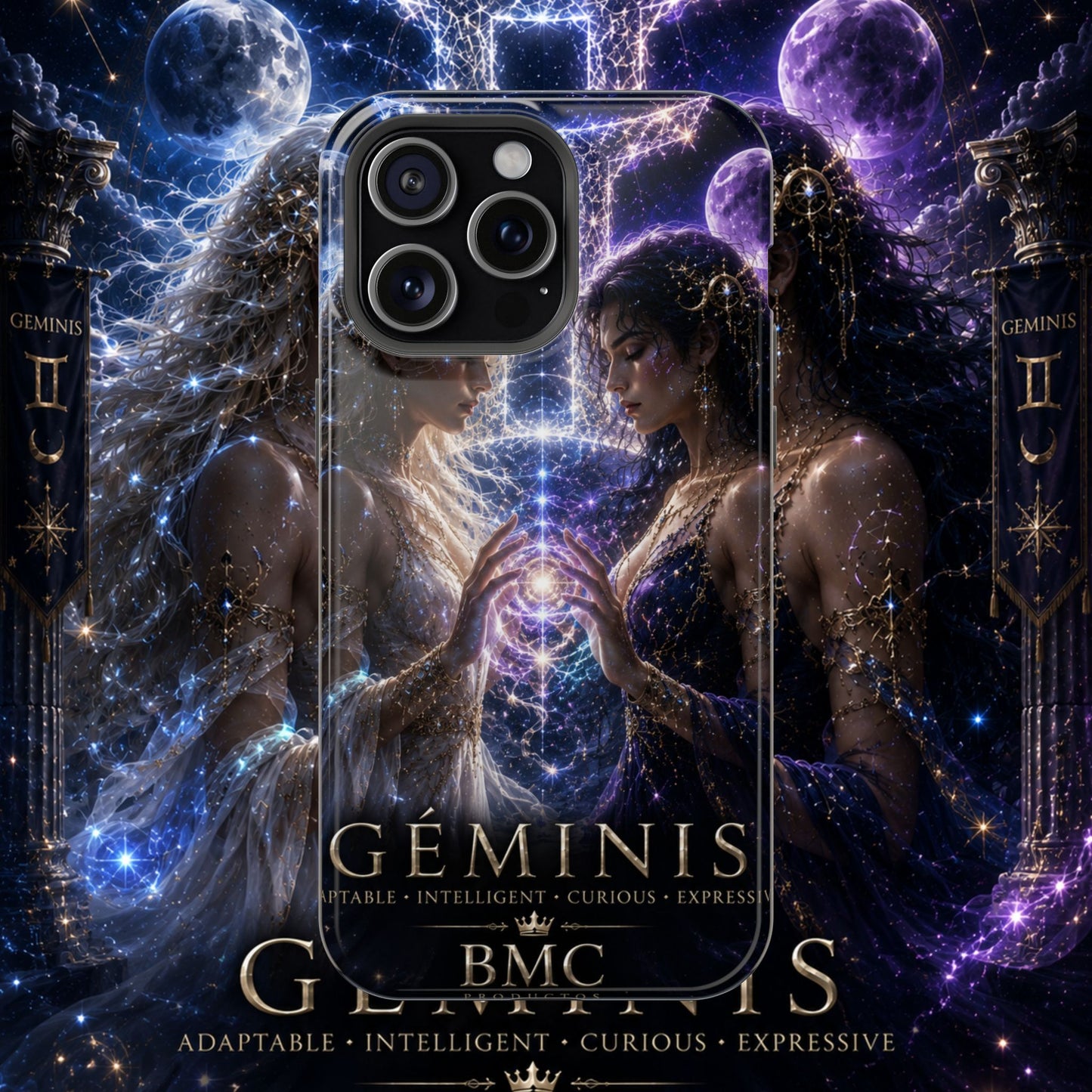 "Funda Magnética Reforzada♊ Géminis M— Reflejo del alma dividida"