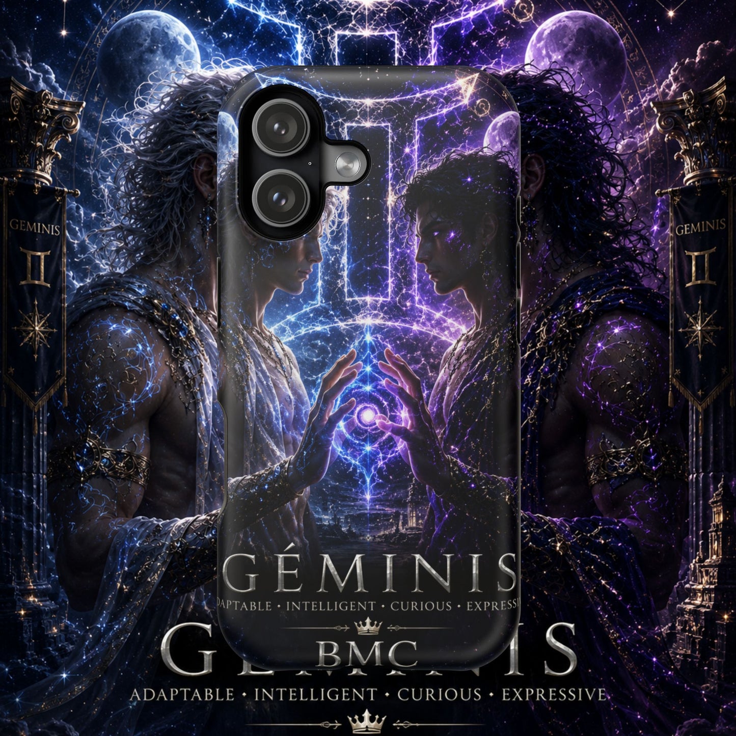 "Funda Magnética Reforzada♊ Géminis — Reflejo del alma dividida"