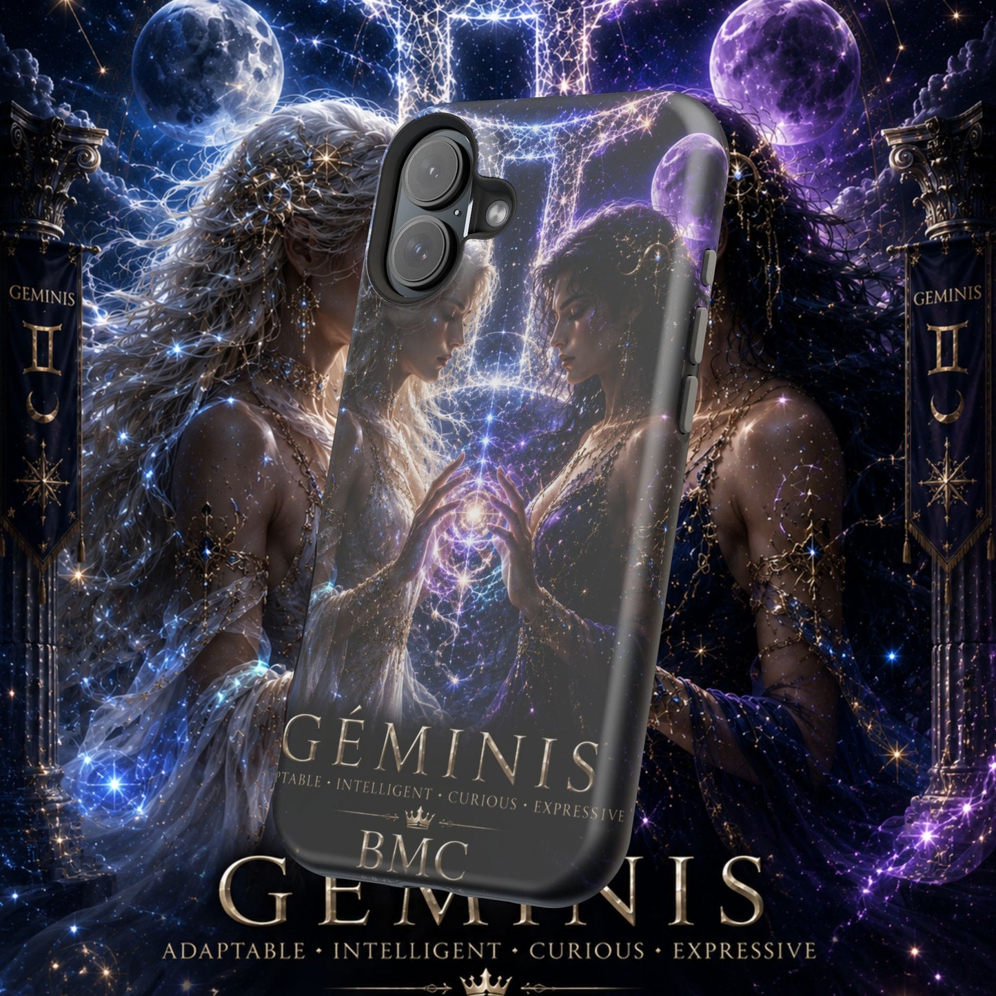 "Funda Magnética Reforzada♊ Géminis M— Reflejo del alma dividida"