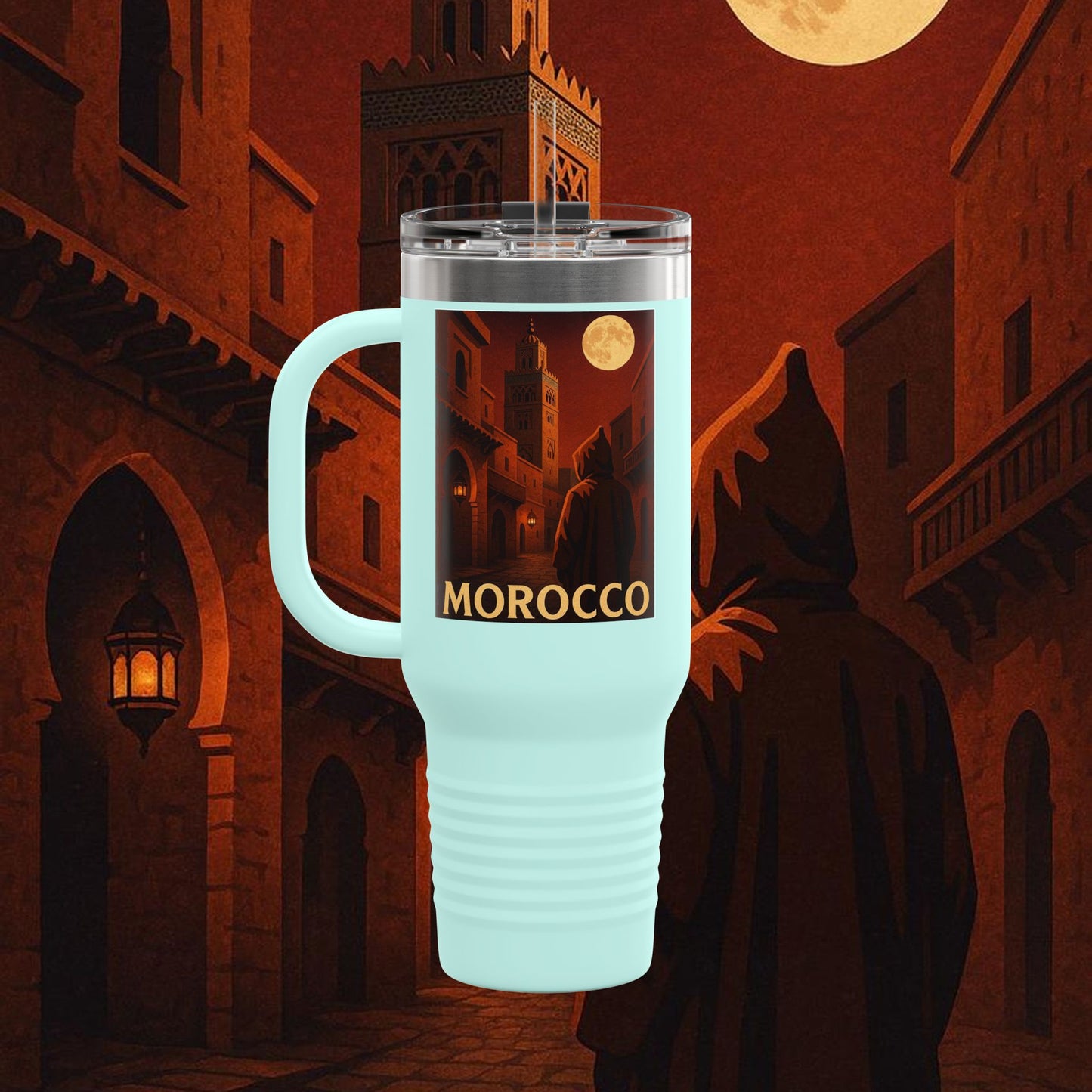 "Morocco Insulated Travel Mug: Magic of the Desert and Cities of a Thousand Colors 🐪🏜️🕌"