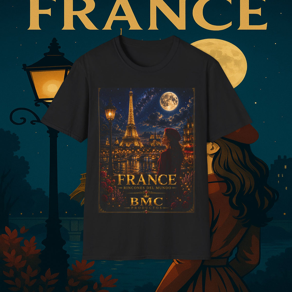 "Camiseta Francia: Romance bajo la Luna 🌙🗼✨"