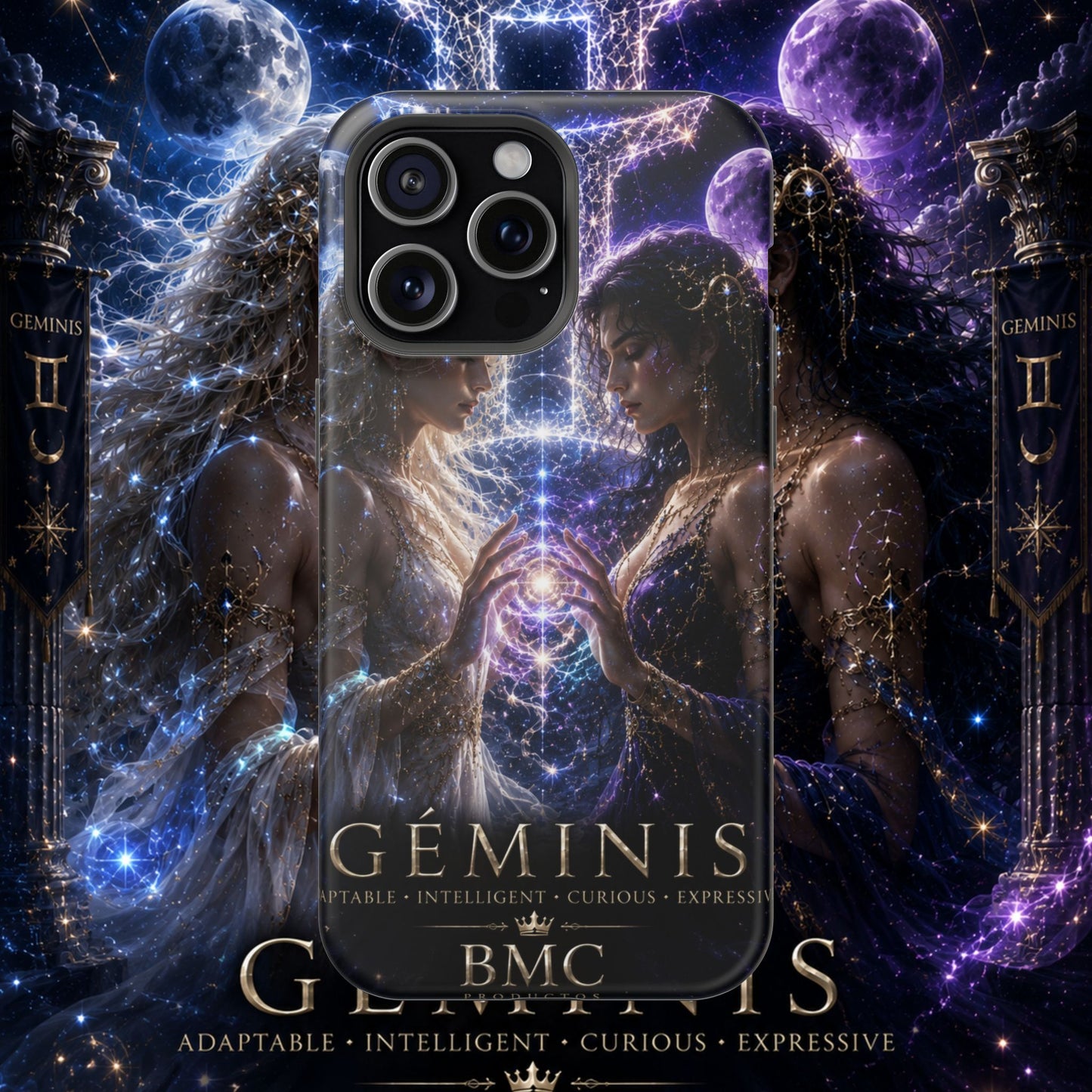 "Funda Magnética Reforzada♊ Géminis M— Reflejo del alma dividida"