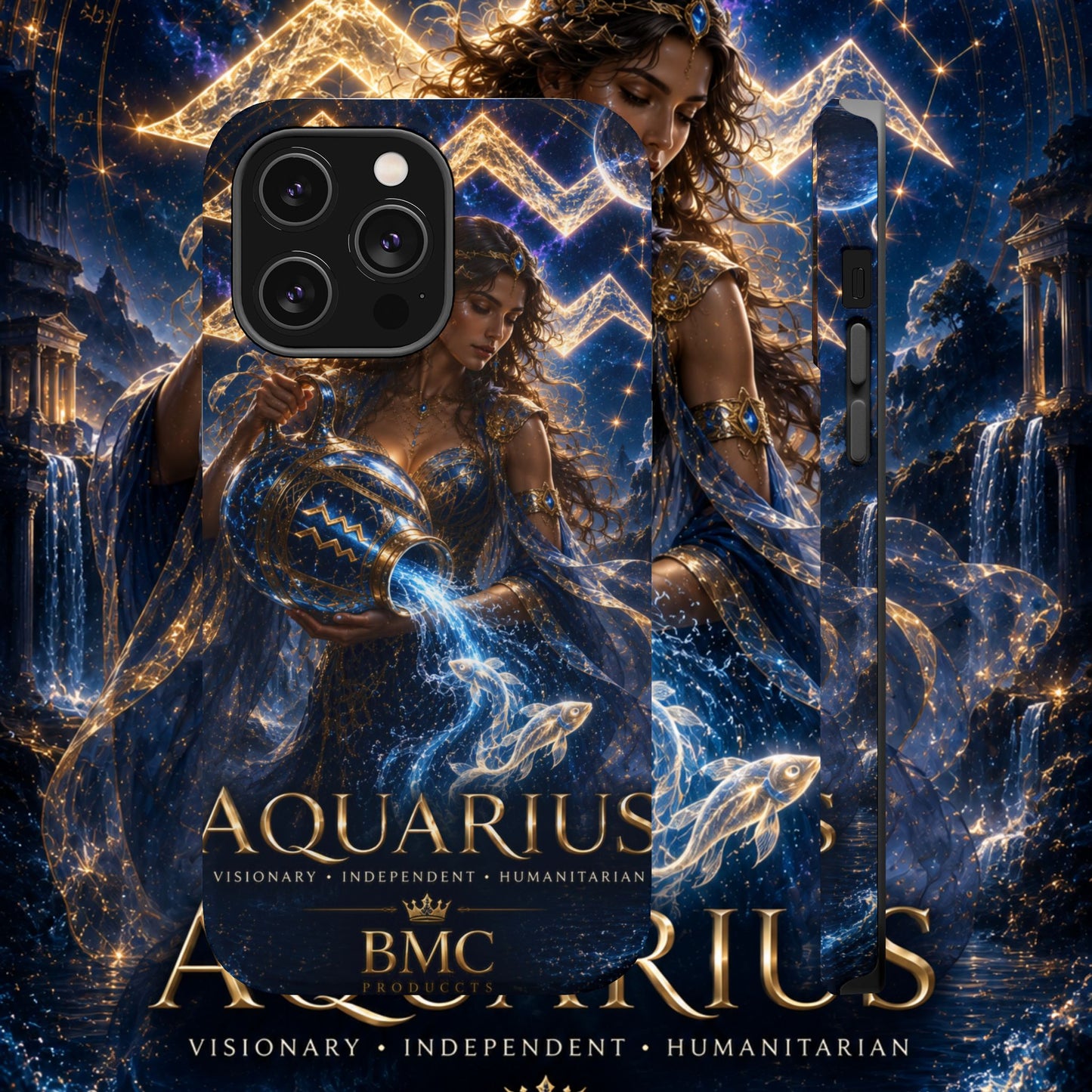 "Funda Magnética Reforzada♒ ACUARIO M– La Visionaria del Cielo y el Agua"
