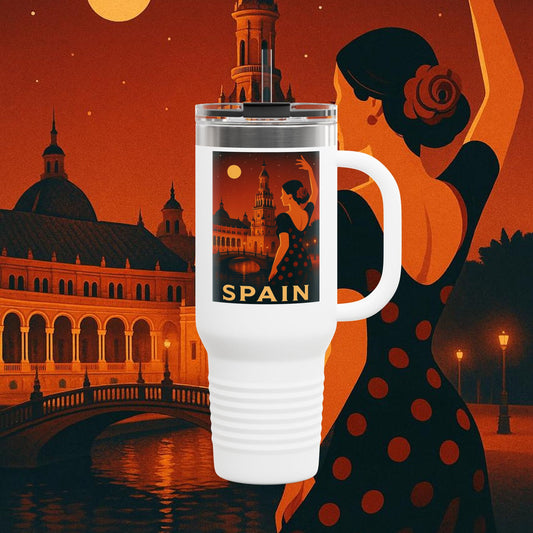 "Spain Insulated Travel Mug: Passion, Art, and Flavors that Make You Fall in Love 🎨💃🍷" 