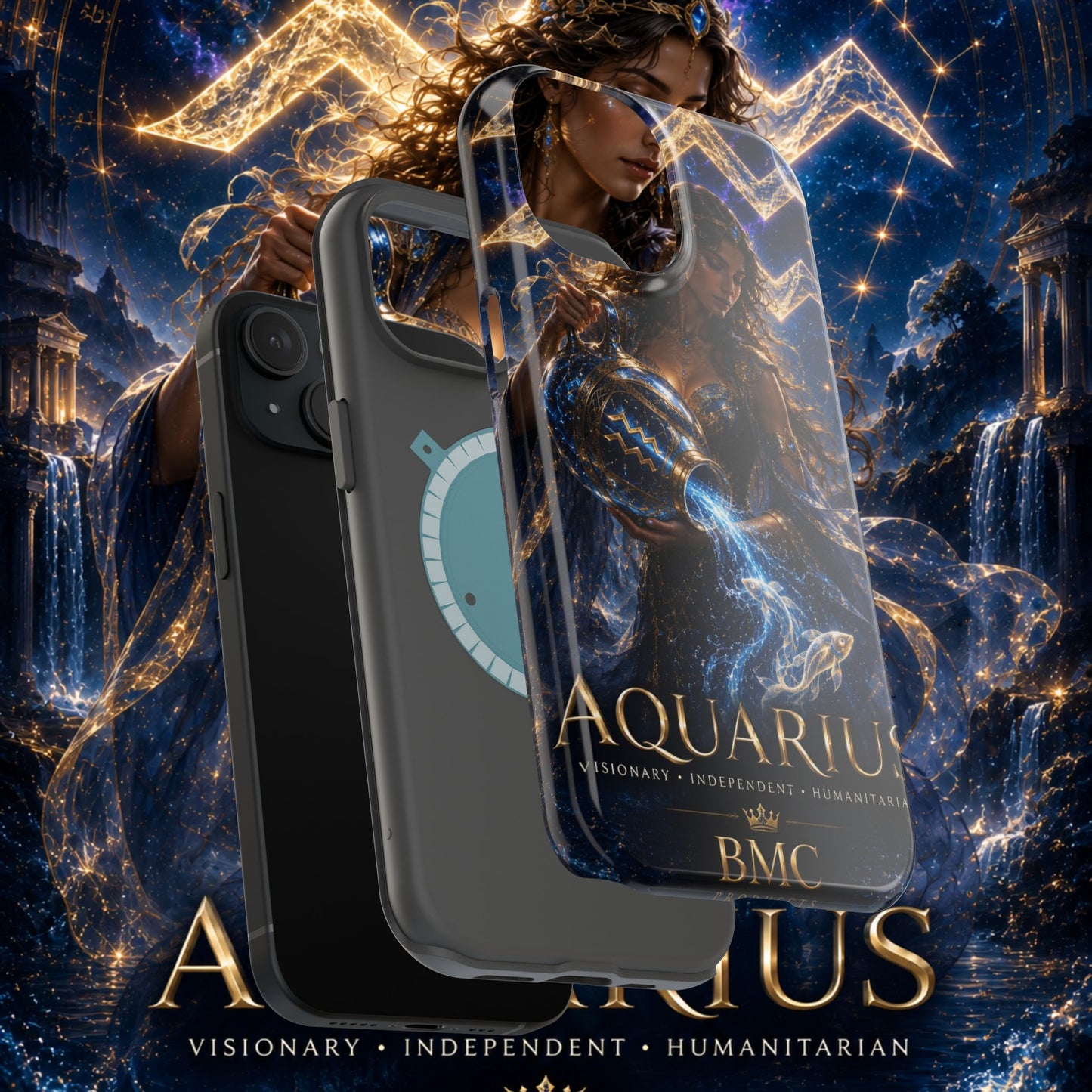 "Funda Magnética Reforzada♒ ACUARIO M– La Visionaria del Cielo y el Agua"
