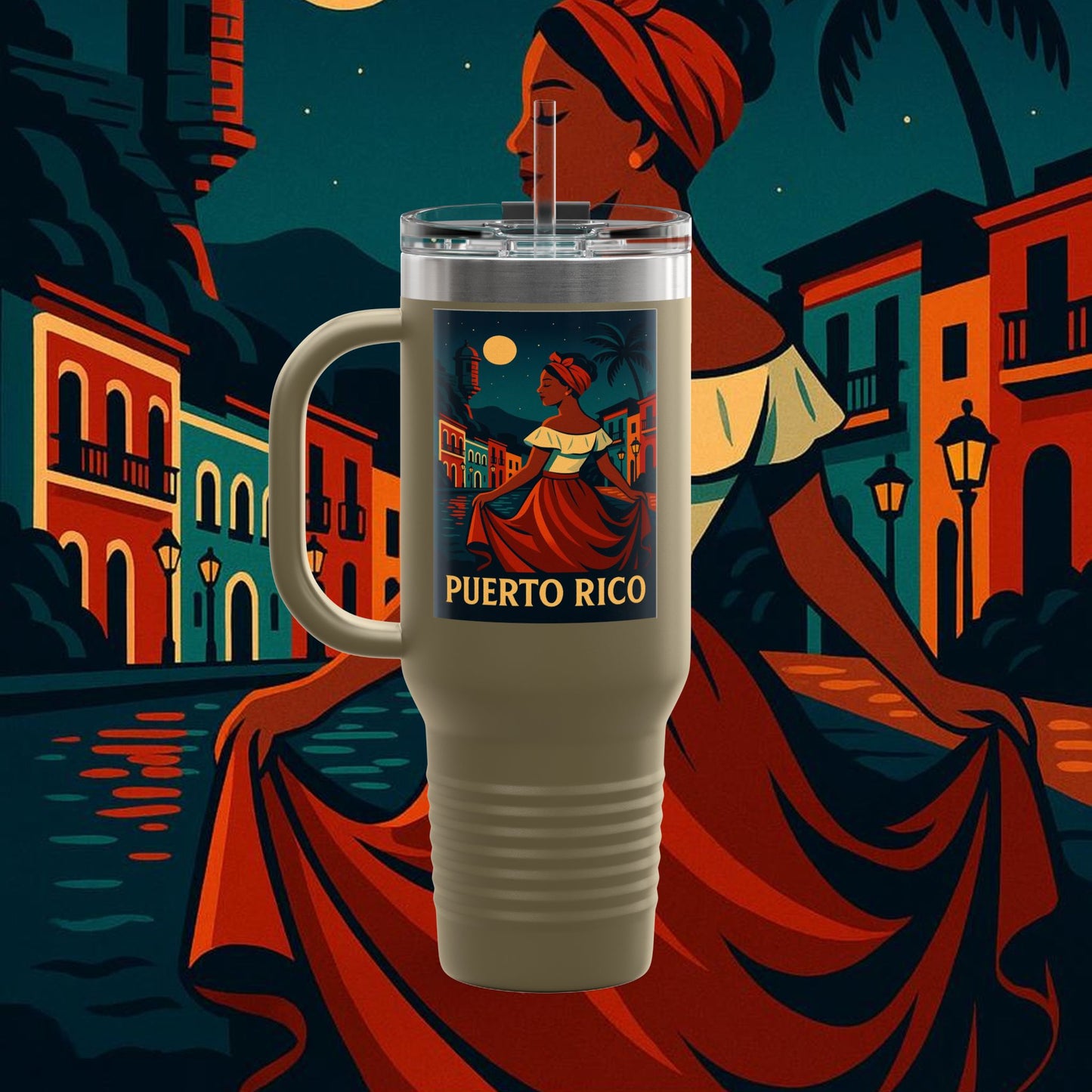 "Puerto Rico Insulated Travel Mug – Caribbean Rhythm, Soul, and Color"
