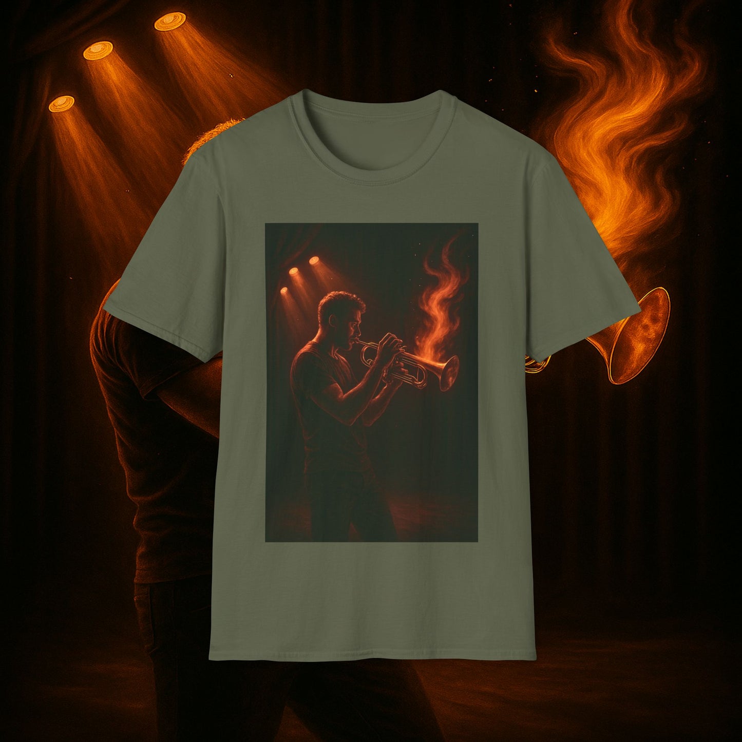 "Camiseta trompeta 🎺🔥Donde hay fuego, hay música.”