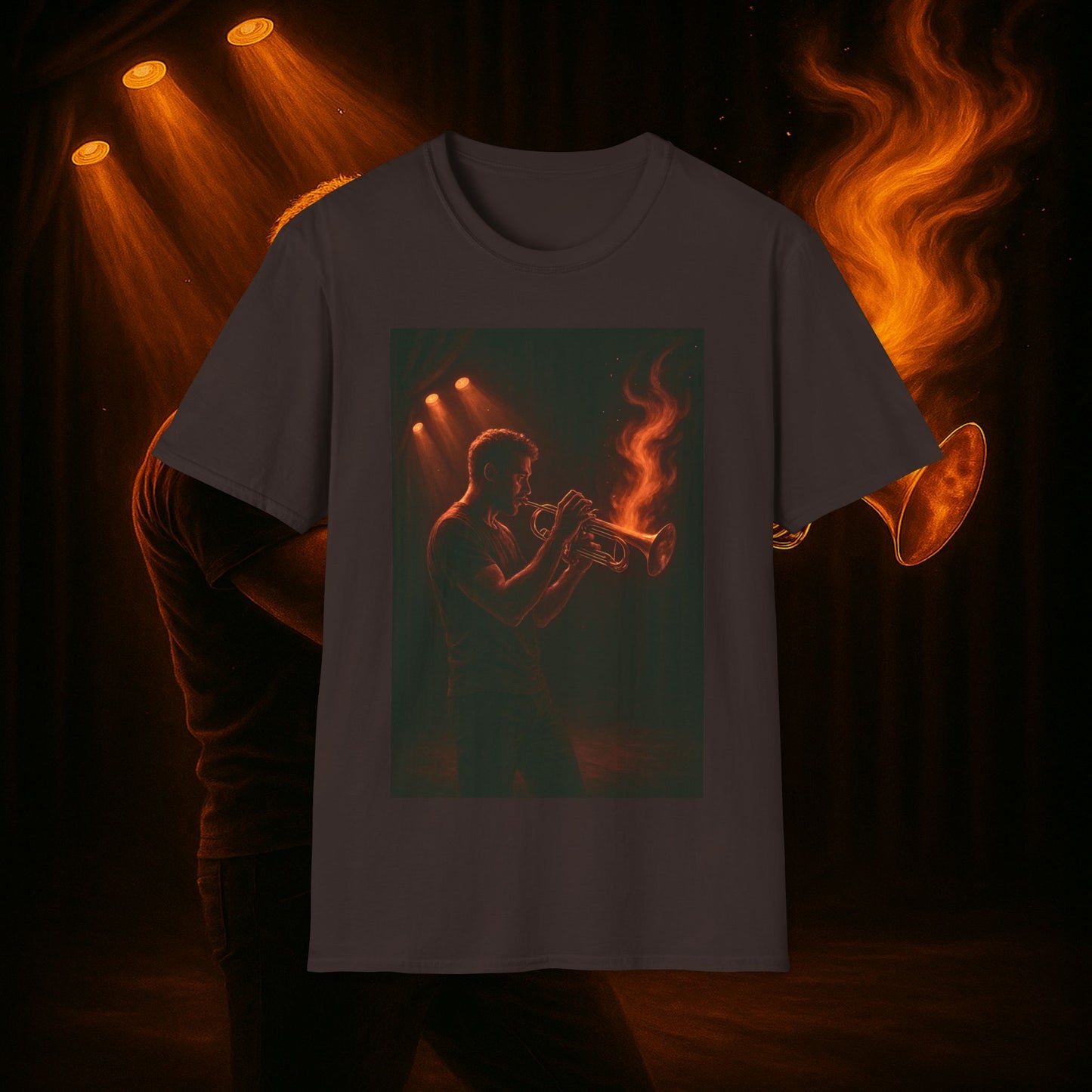 "Camiseta trompeta 🎺🔥Donde hay fuego, hay música.”