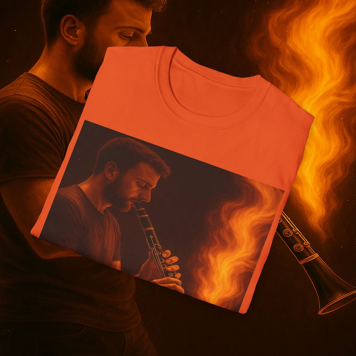 "Clarinet T-shirt🎵🔥 The sound of the soul doesn't scream... it burns." 🔥🎵