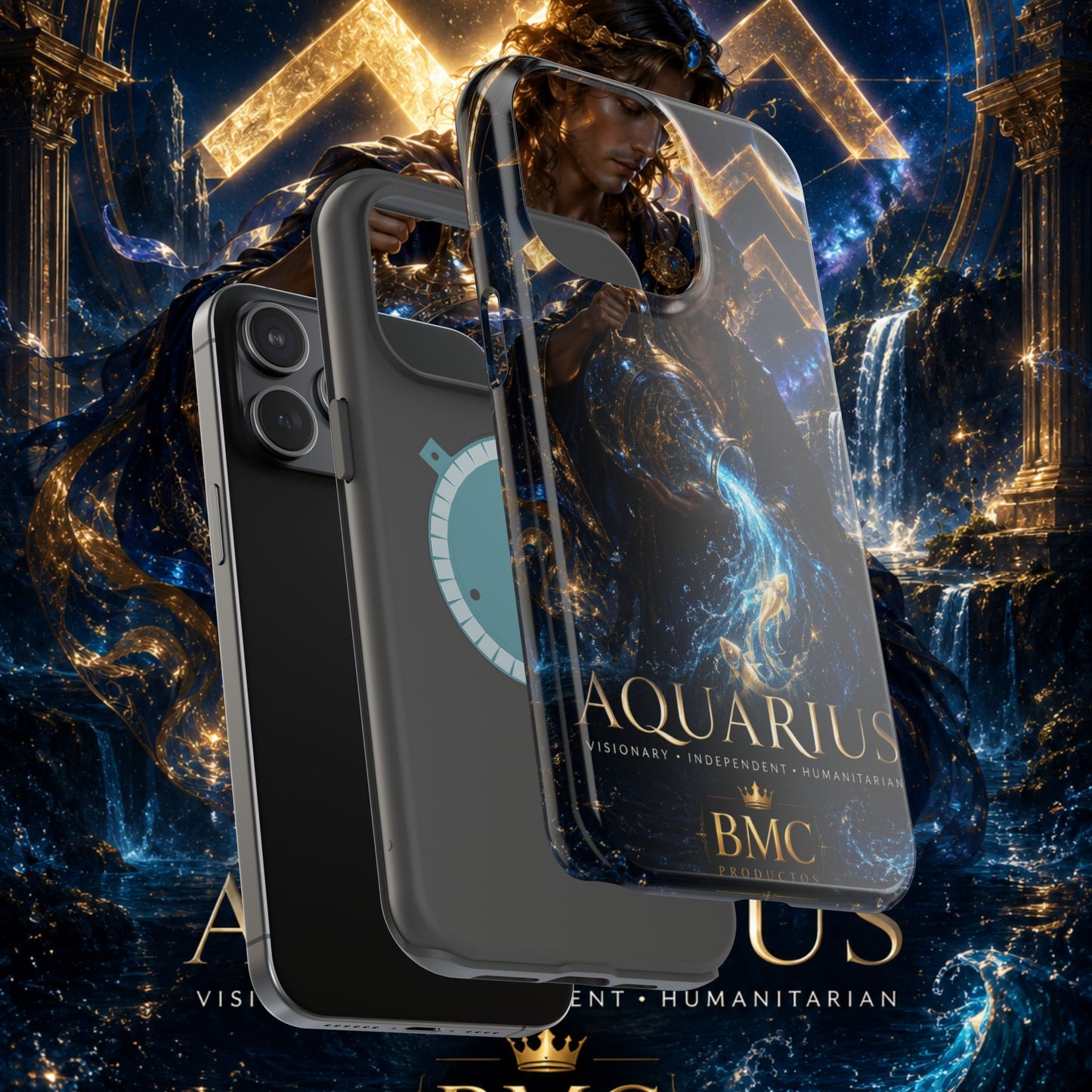 "Funda Magnética Reforzada♒ ACUARIO – El Visionario del Cielo y el Agua"
