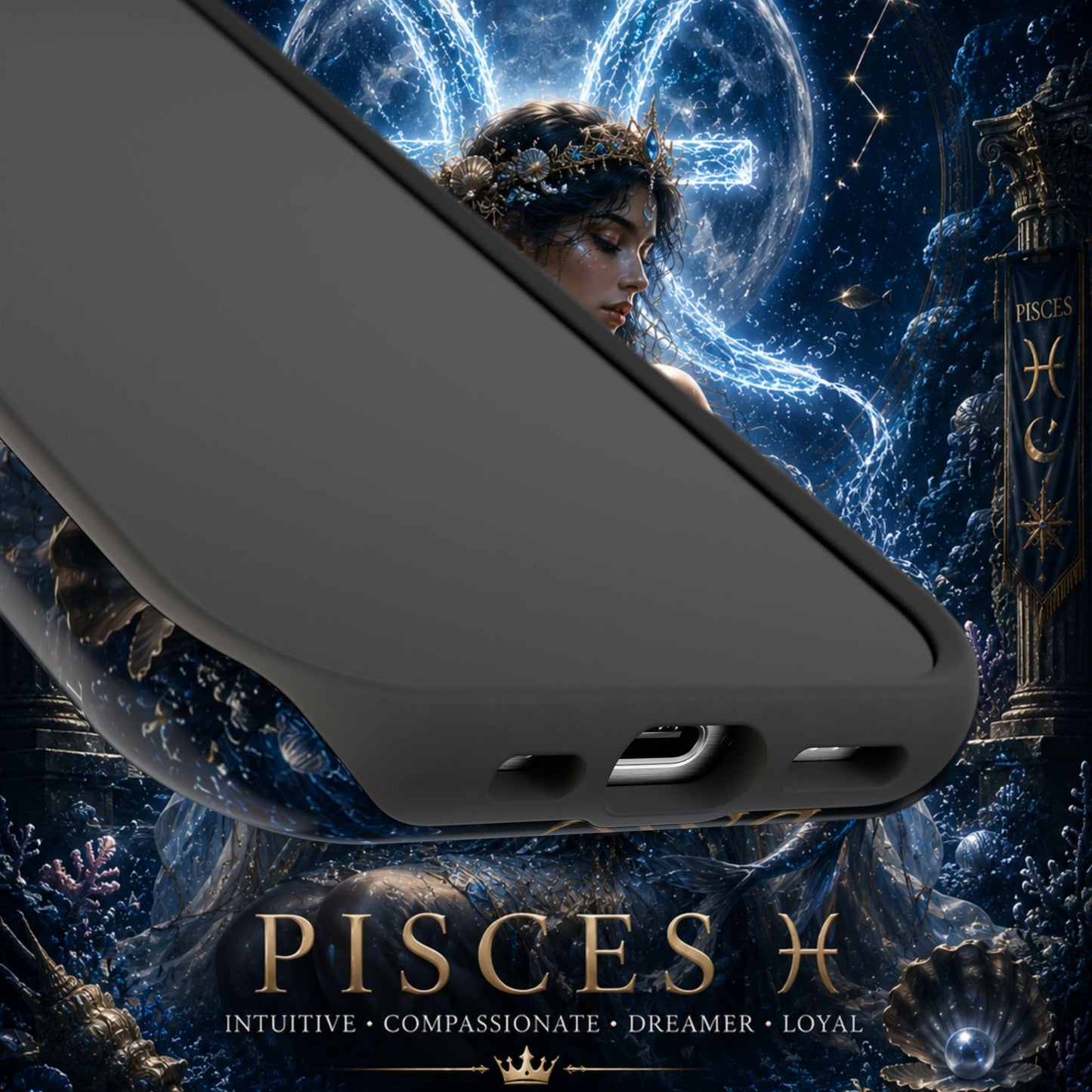 "Funda Magnética Reforzada Piscis M— La Guardiana de las Profundidades"